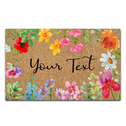 Floral Spring Welcome Personalized Door Mats for Front Door, Custom Welcome Doormat for Indoor/Outdoor, Funny Door Mat for Outside Entrance, Low Profile Indoor Doormat, Multicolor 23.6"x15.7"