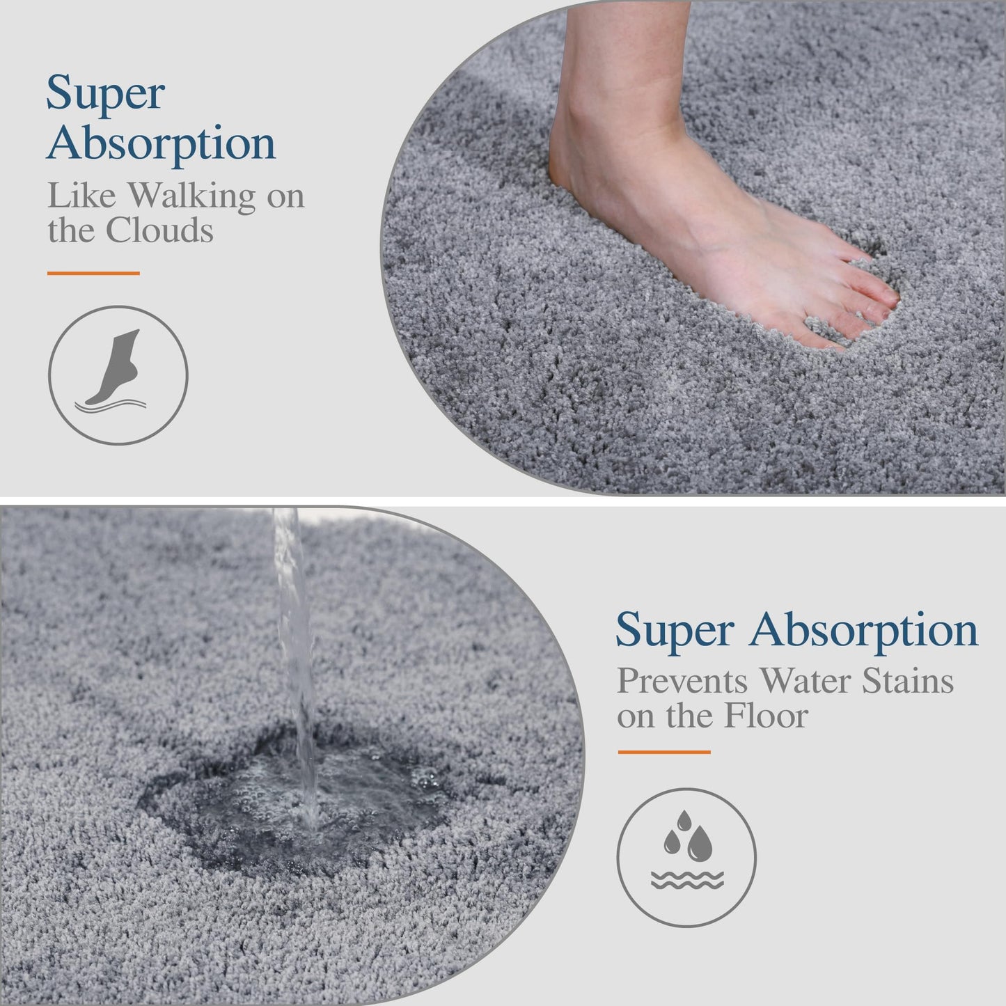 Walensee Bathroom Rug, Non Slip Bath Mat (16 x 24, Grey) Water Absorbent Soft Microfiber Shaggy Mat Machine Washable, Thick Plush Rugs for Shower