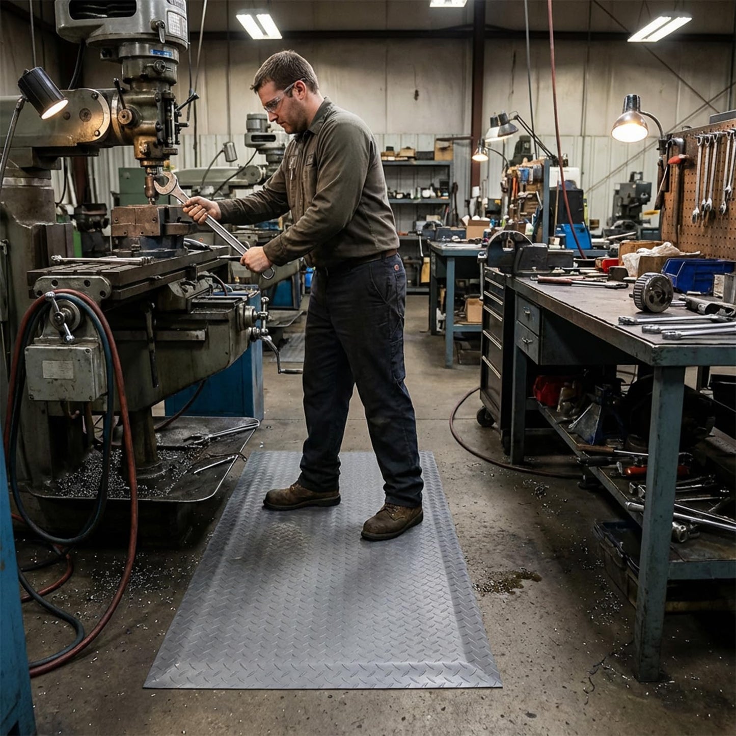 tonchean 3' x 7' Anti Fatigue Mats Industrial Extra Thick 15/16" Ergonomic Standing Floor Pad, Reducing Pressure, Work Mats for Machinist Workshop Garage - Grey