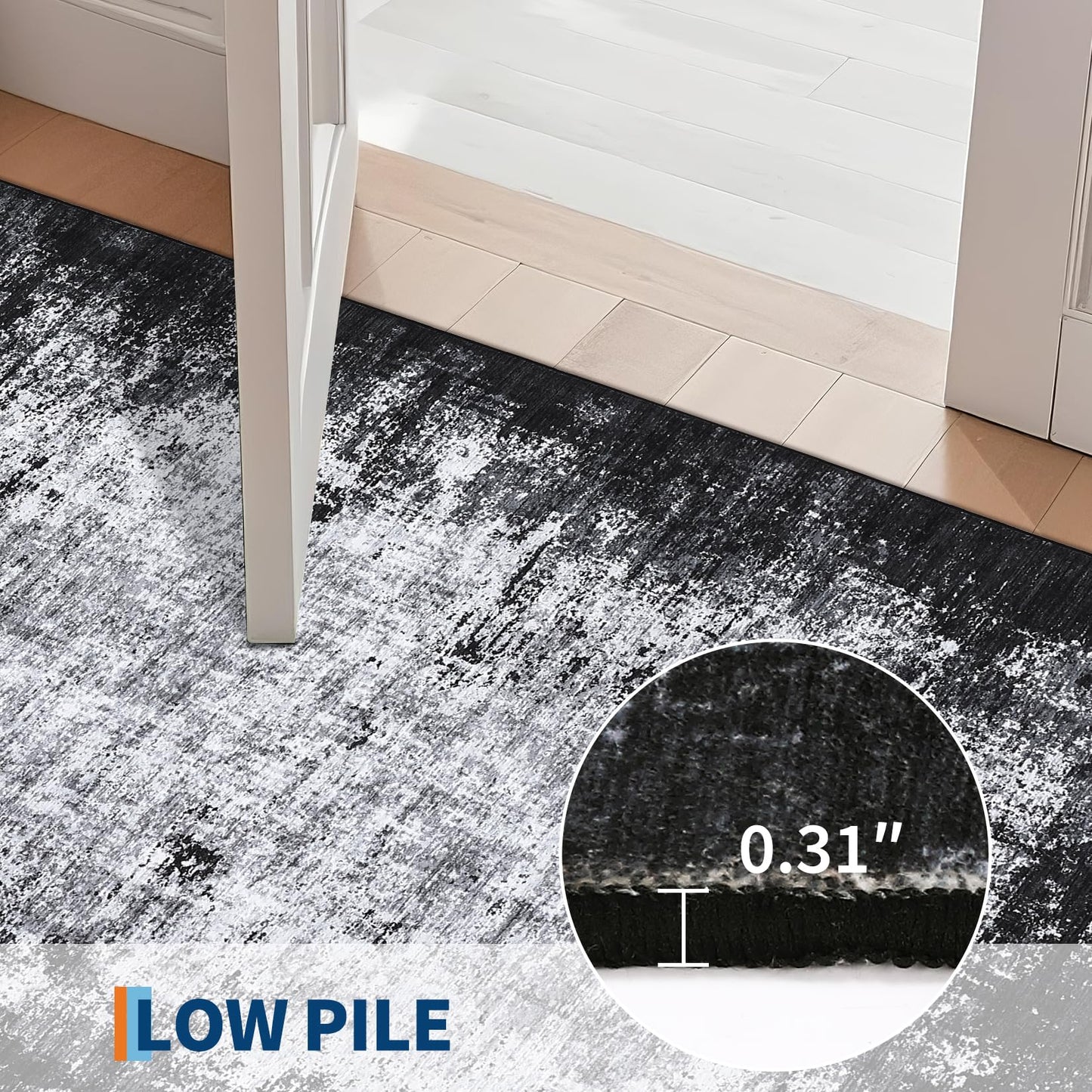 GarveeHome Machine Washable Runner Rugs 2x6 Non-Shedding Abstract Hallway Rug with Non-Slip Backing, Foldable Contemporary Low Pile Floor Cover for Bedroom, Laundry, Grey