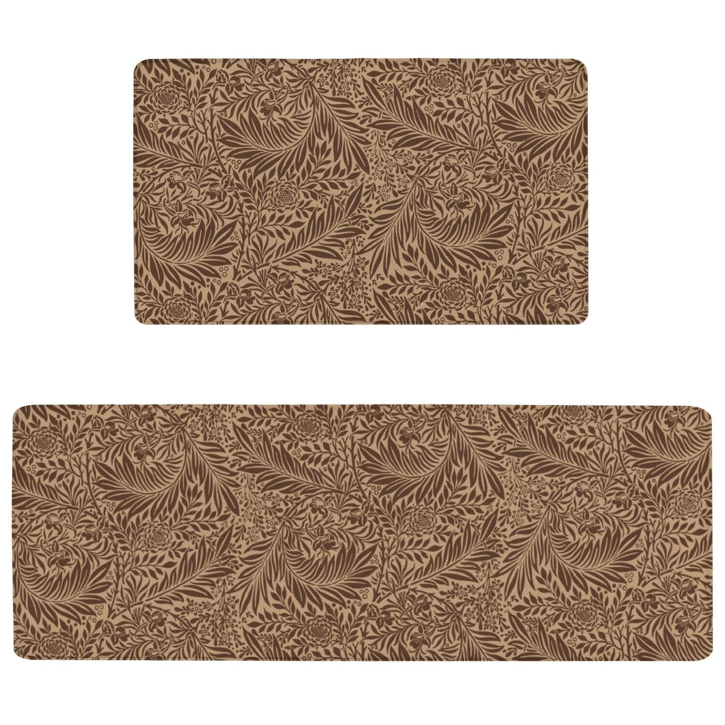 Tropical Palm Leaf Anti Fatigue kitchen Rug and Mat Non Slip Comfort Washable Waterproof Brown botanical Kitchen decor Mat, Ergonomic standing Rug Set of 2 for Home, Sink, Laundry, 17.3"x47"+17.3"x30"