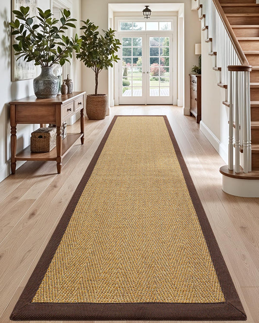 DEXI Jute Hallway Runner Rug 3x8, Woven Braided Natural Fiber Non Slip Runner Inside, Farmhouse Runners Carpet Indoor for Entryway Kitchen Luandry, Natural/Brown