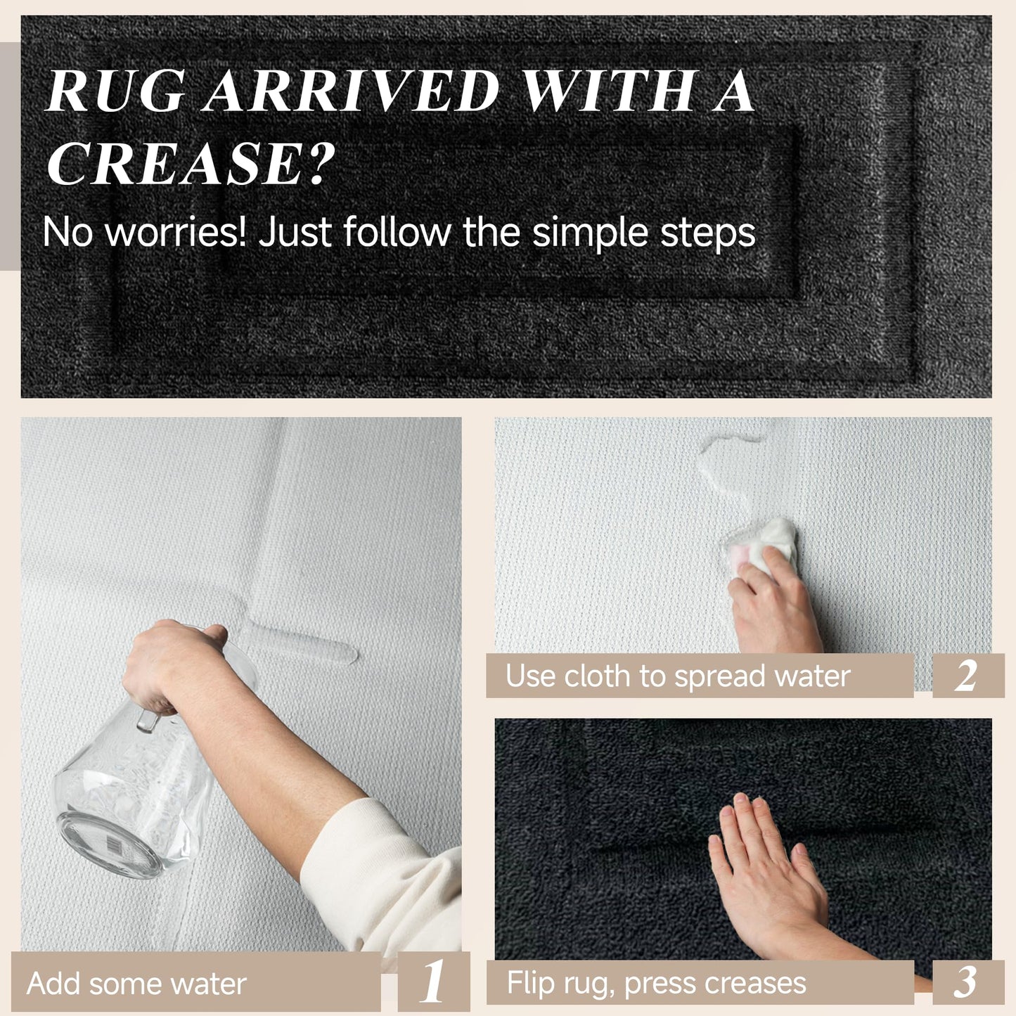 3x5 Washable Runner Rug for Hallway, Non Slip Low-Pile Kitchen Rug, Durable Soft Floor Carpet Runners for Entryway, Bedroom, Bathroom, Laundry Room, Solid Black