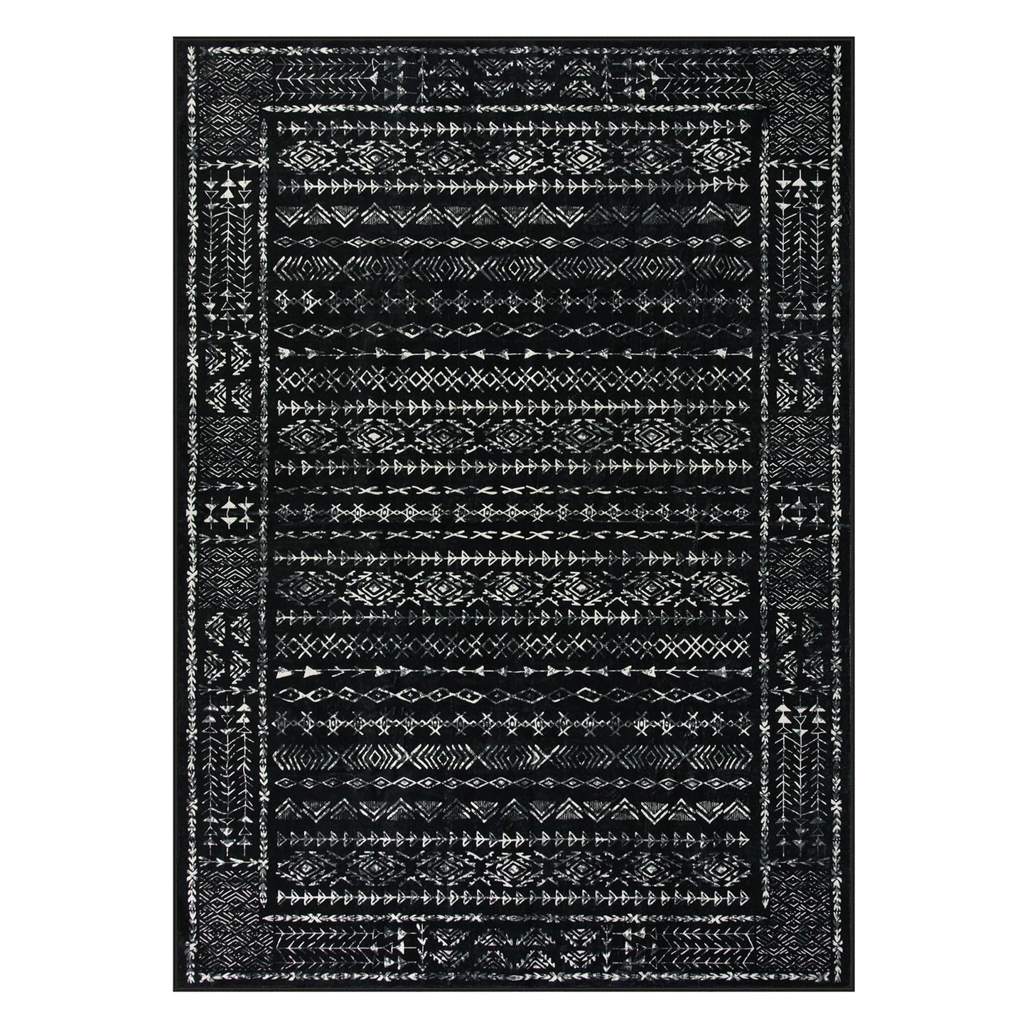 Zealude Boho Black and White 5x7 Area Rugs for Living Room, Large Washable Rug for Bedroom Dining Room, Moroccan Geometric Distressed Throw Carpet for Entryway Kitchen Playroom Office(5 x 7,Black)