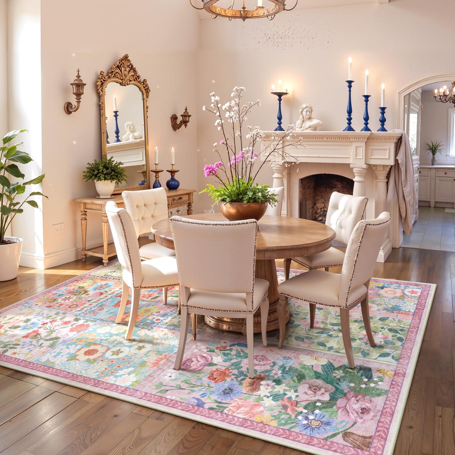 LIVEBOX 5 x 7 Pink Rugs for Bedroom Girls, Soft Patchwork Pink Rug for Living Room, Non-Slip Nursery Rug Girl, Washable Rugs 5x7 Carpet for Playroom