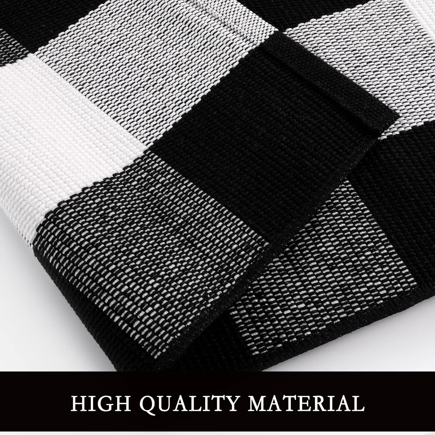 YINMEIJU Buffalo Plaid Rug 5.5'x7.5'Black and White Area Rug,Washable Cotton Woven Indoor/Outdoor Rug for Farmhouse/Dining Room/Bedroom/Living Room Rug Retro Lattice Checkered Carpet