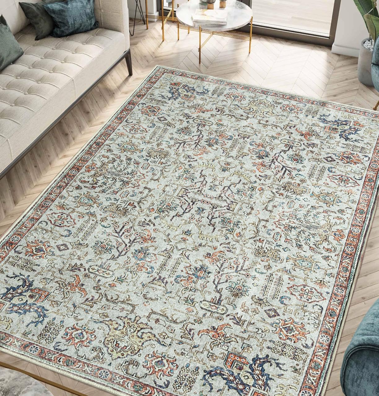 Keen Home Design 3x5 Rug - Machine Washable Entry Rug with Non-Slip Backing, Ideal for Enteryway, Kitchen, Bathroom, Laundry Room - Vintage, Easy Clean, Durable, Low Pile Rug - (3' x 5')