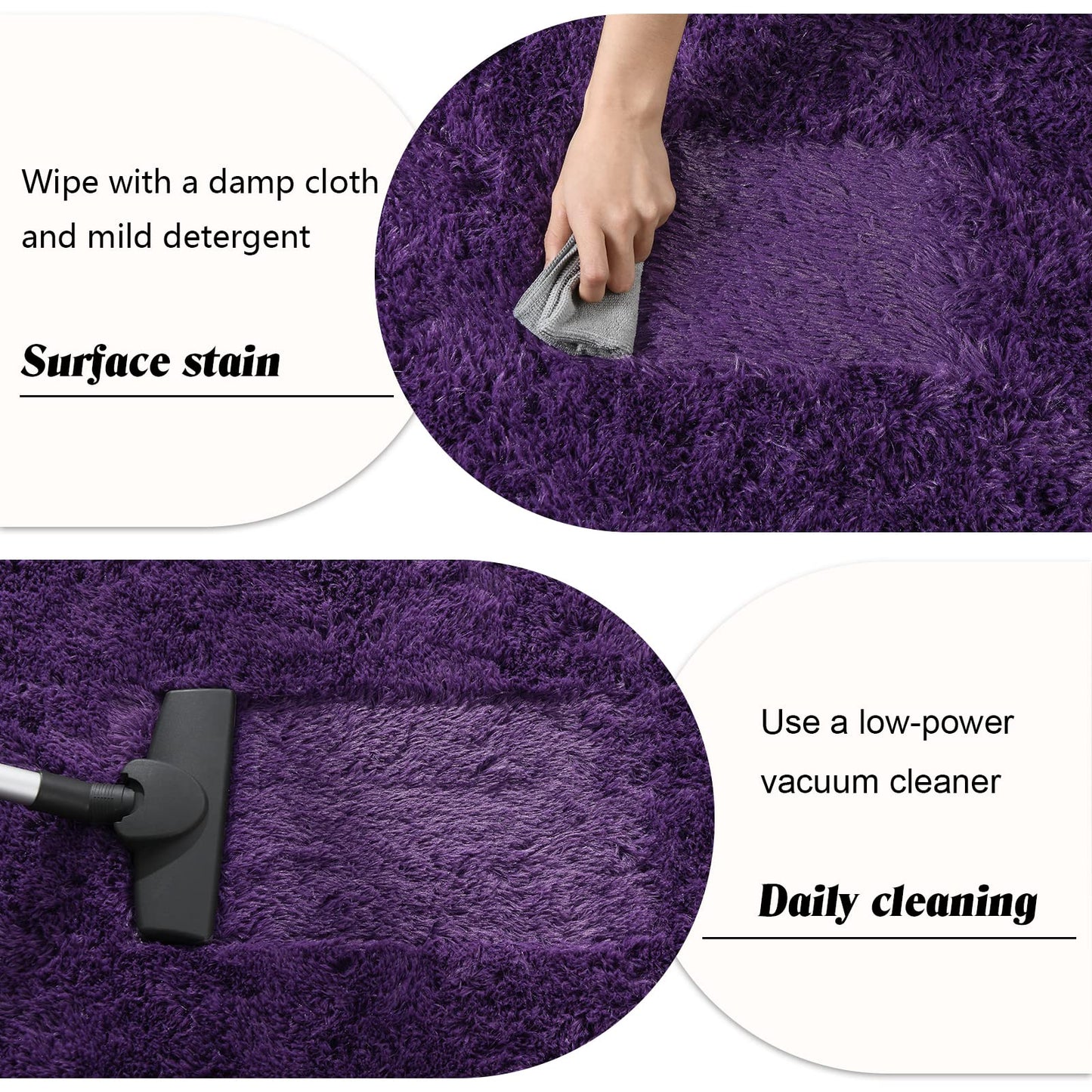 Rtizon Shag Area Rug for Bedroom, 4x6 Feet Fluffy Rugs for Girls Boy's Bed Bedside, Plush Carpet with Non-Slip Bottom for Living Room Office Dorm Nursery Room, Dark Purple