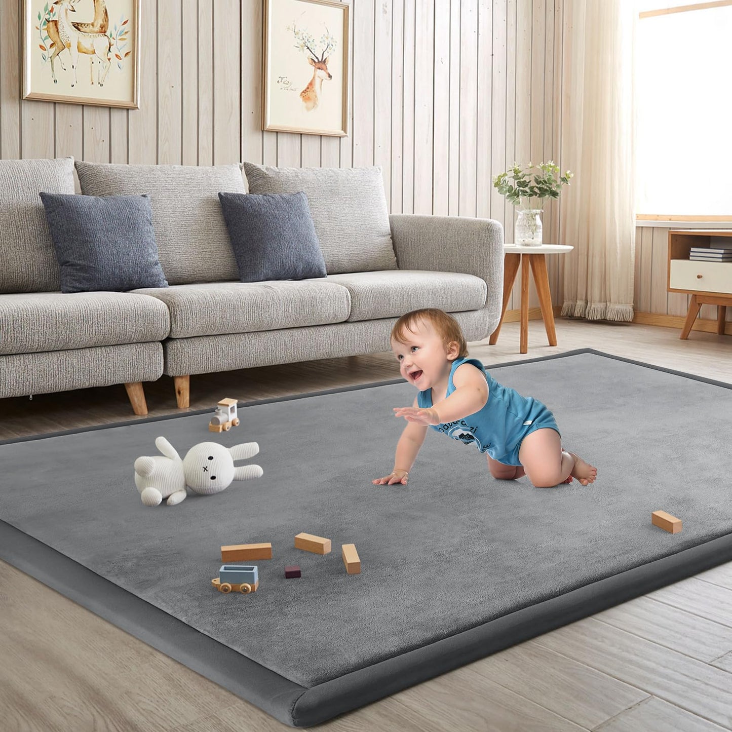 ILPEOD Baby Play Mat for Floor Nursery Rug Muscle Mat Area Rug Playroom Rug 79"x110" Playpen Mat Memory Foam 1.3" Thick Crawling Mat for Babies,Toddlers, Infants, Kids,Grey