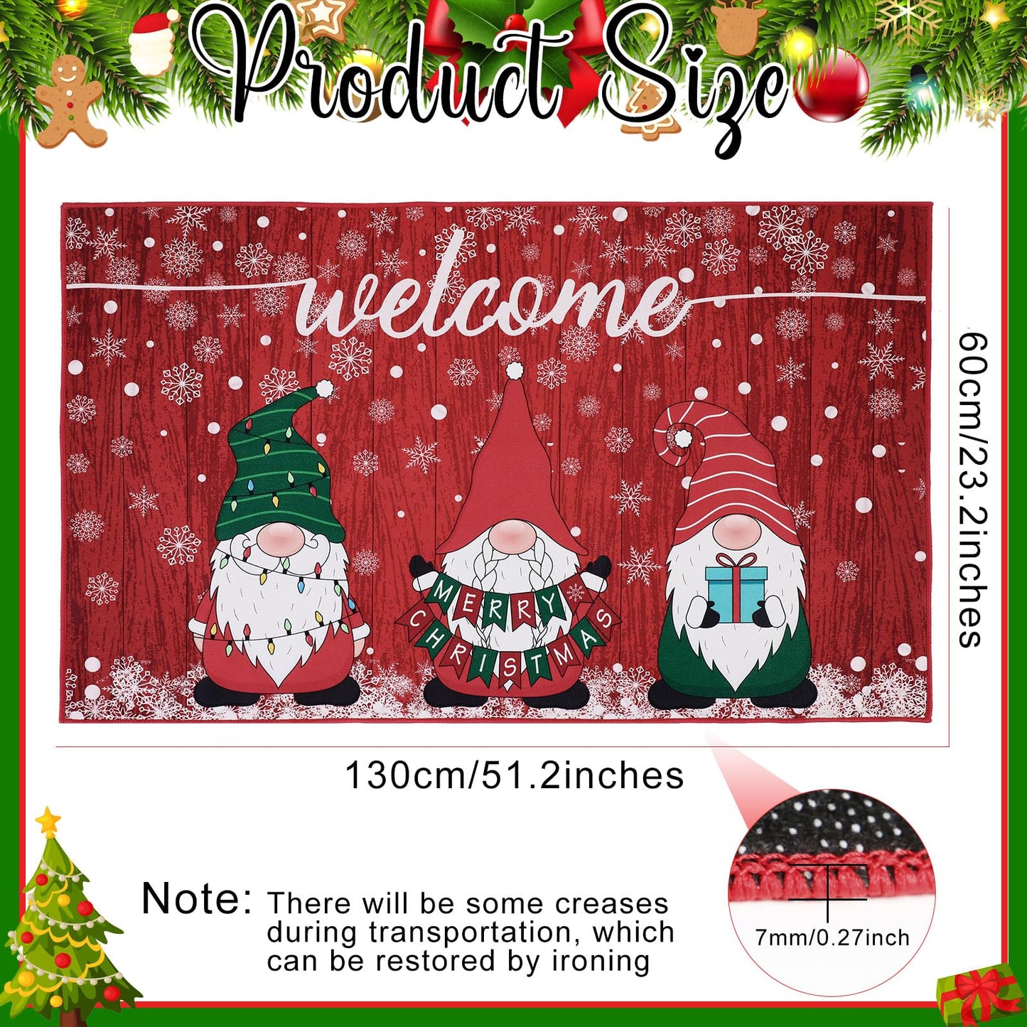 Nuanchu Extra Large Christmas Doormat Merry Christmas Front Door Mat Winter Holiday Large Welcome Mat Washable Carpet Nonslip Rug for Xmas Decor(Gnome,4.3 x 2 ft)