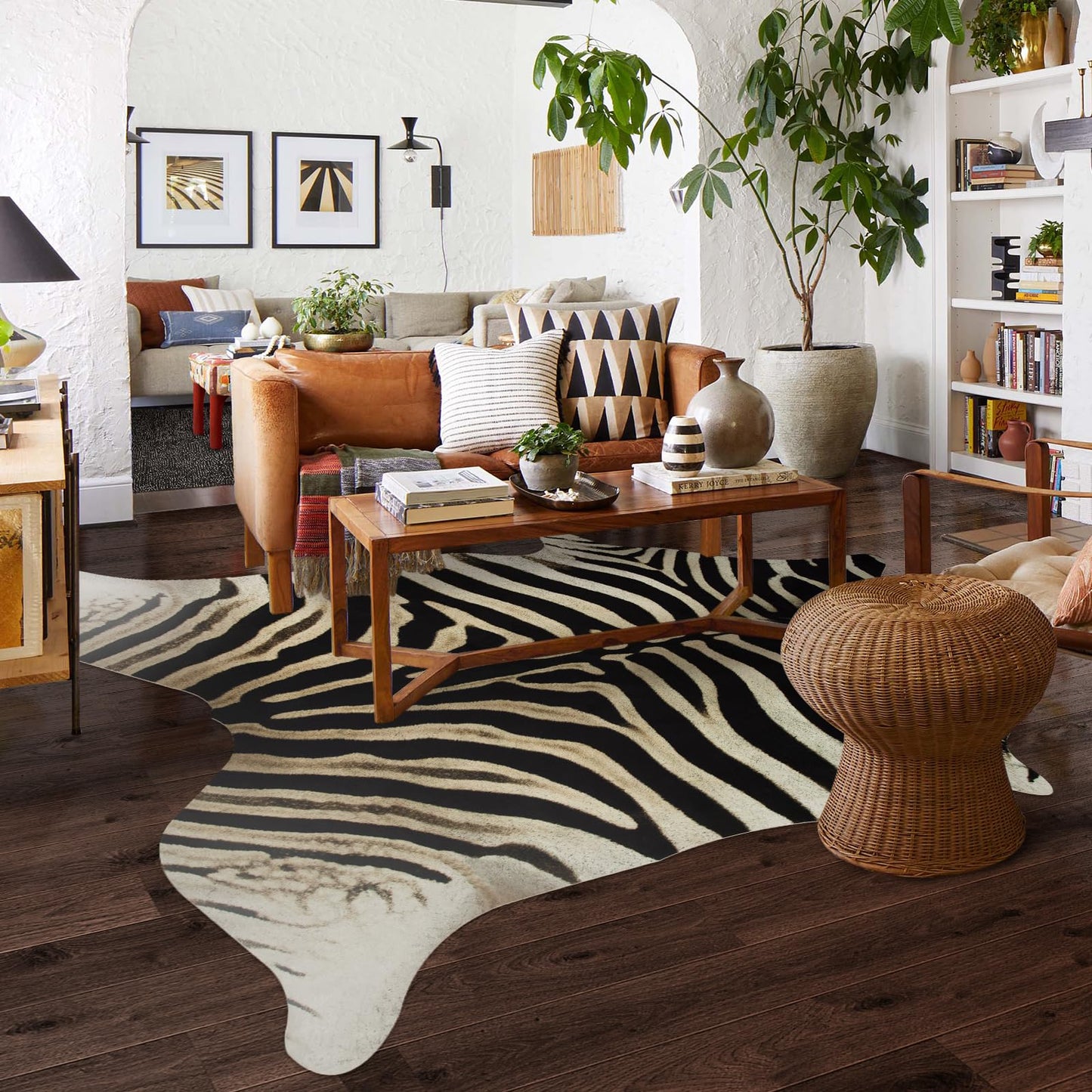 Guyi Rare Zebra Rug Large10x8 ft Faux Zebra Print Rug Cowhide Rugs Western Decor for Bedroom Living Room Dining Room Animal Rugs Cow Print Non Slip Area Rugs