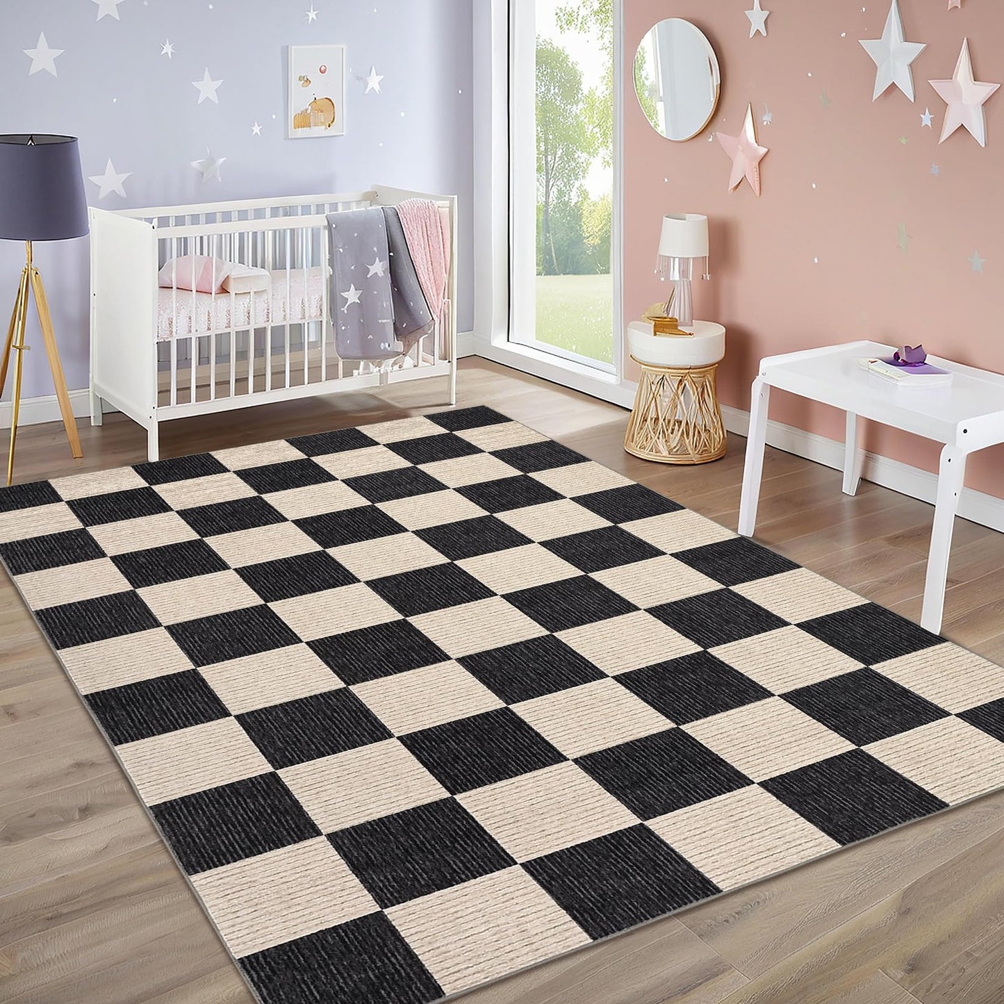 Garvee Modern Checkered Rug 5x7 Area Rugs for Living Room Washable Rugs Bedroom Rug Stain Resistant Non Slip Floor Cover for Dining Room Office Nursery Not Braided, Black