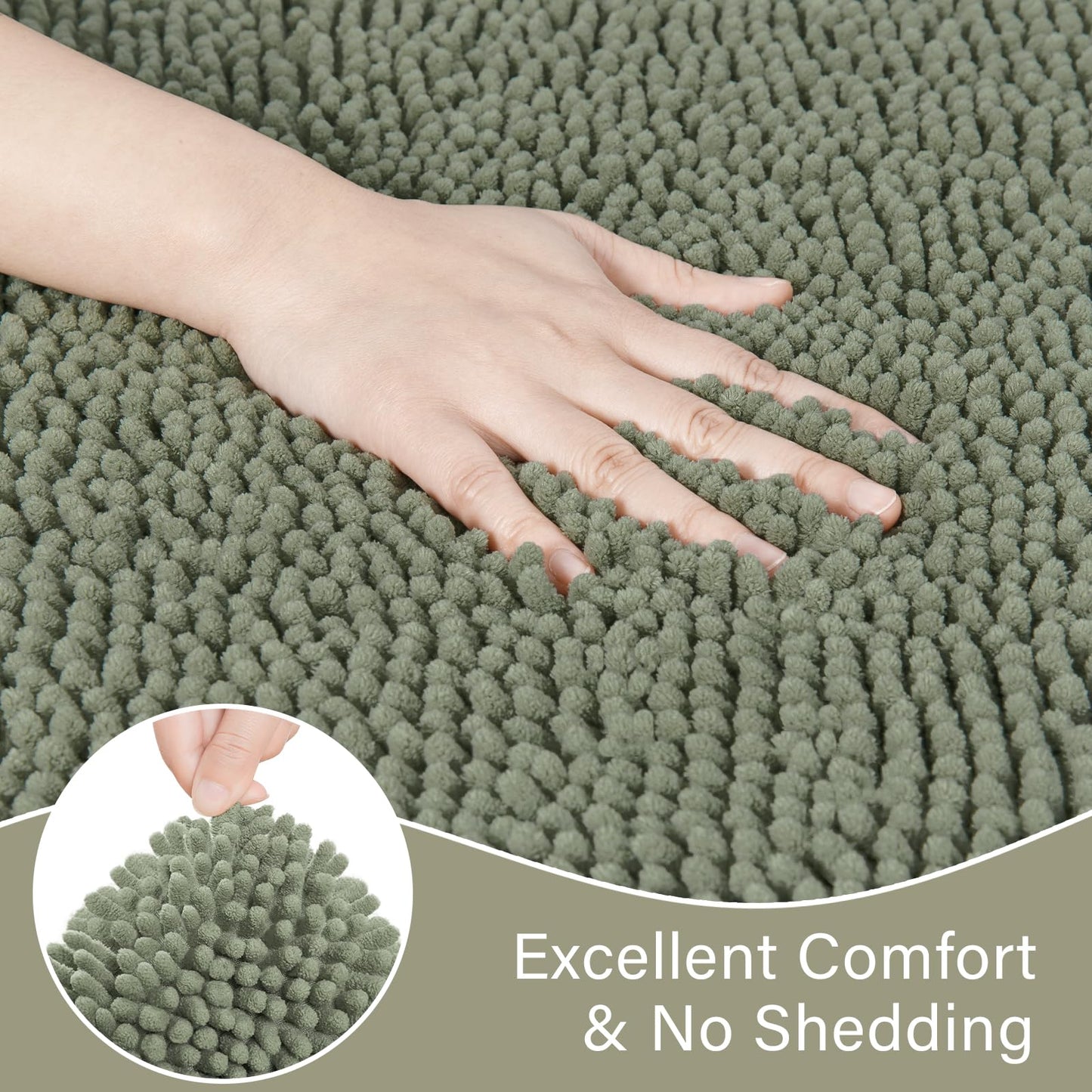 LOCHAS Bathroom Rugs Sets 2 Piece, Soft Non Slip Bath Mat Set, 20''x20'' U-Shaped Toilet Rug and 34''x21'' Sage Green Bath Rugs, Washable Absorbent Chenille Toilet Rug Set for Bathroom, Shower