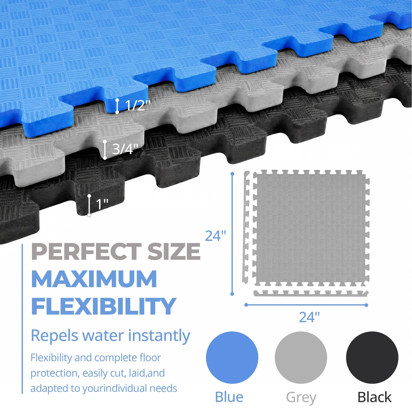 HulkFit Puzzle Exercise Mat, 1 Inch EVA Interlocking Foam Floor Tiles Workout Mat for Home Gym Equipment, MMA, Gymnastics, Shock-Absorbing Workout Mat for Garage Flooring and Apartments, 6 Tiles