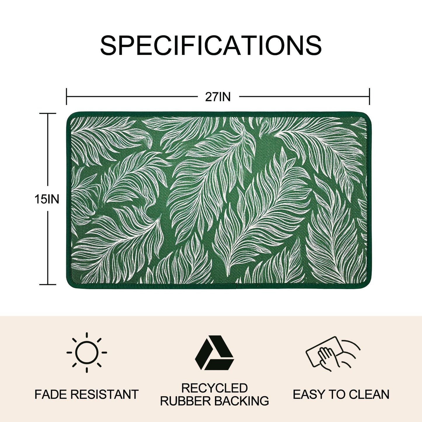 Worltoldb Green Leaves Door Mat Indoor Outdoor Entrance Floor Mats Non-Slip Washable Decor Rugs 27x15 Inch