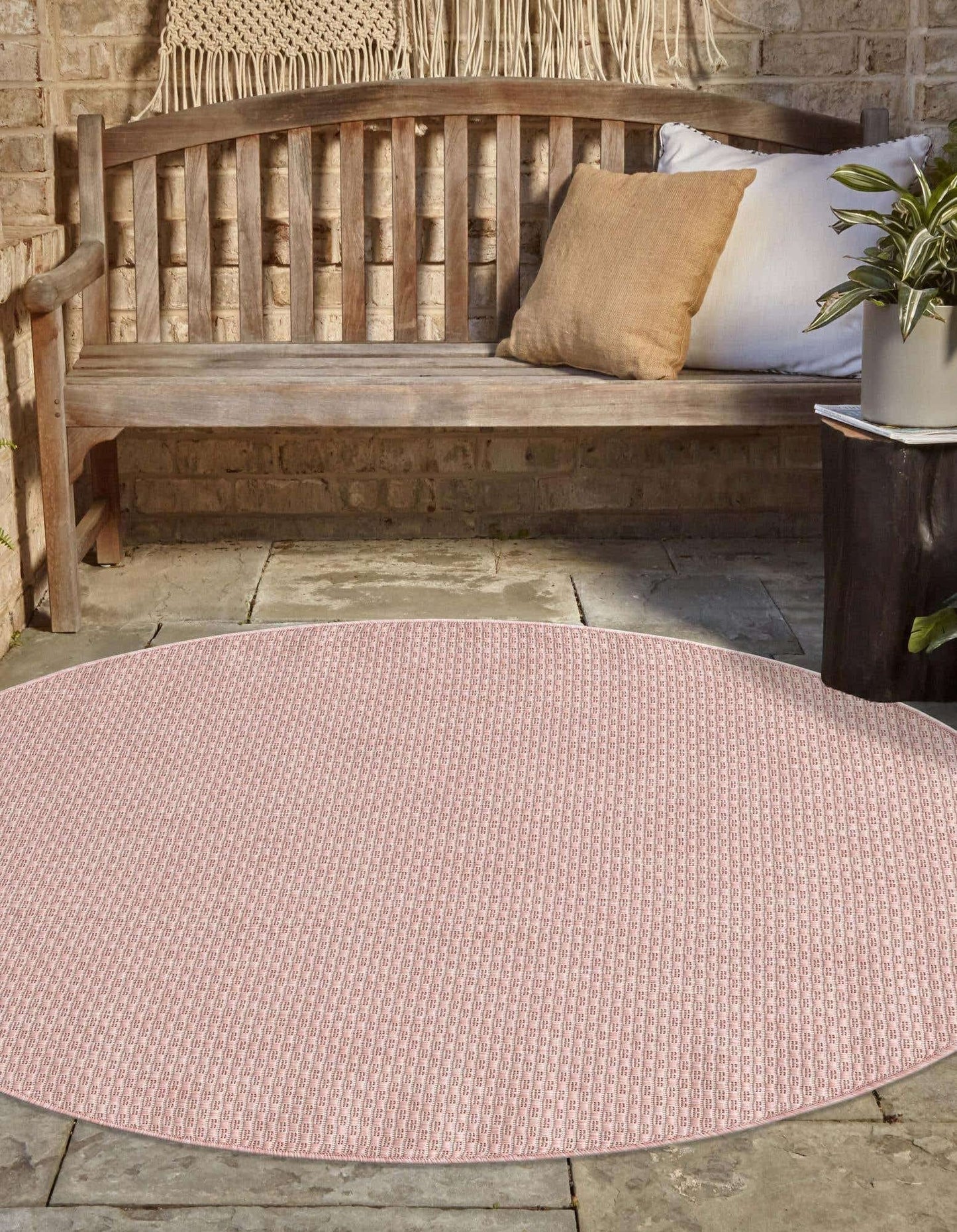 Unique Loom Collection Casual Transitional Solid Heathered Indoor/Outdoor Flatweave Area Rug (4' 1" Round, Whisper Pink/Ivory)
