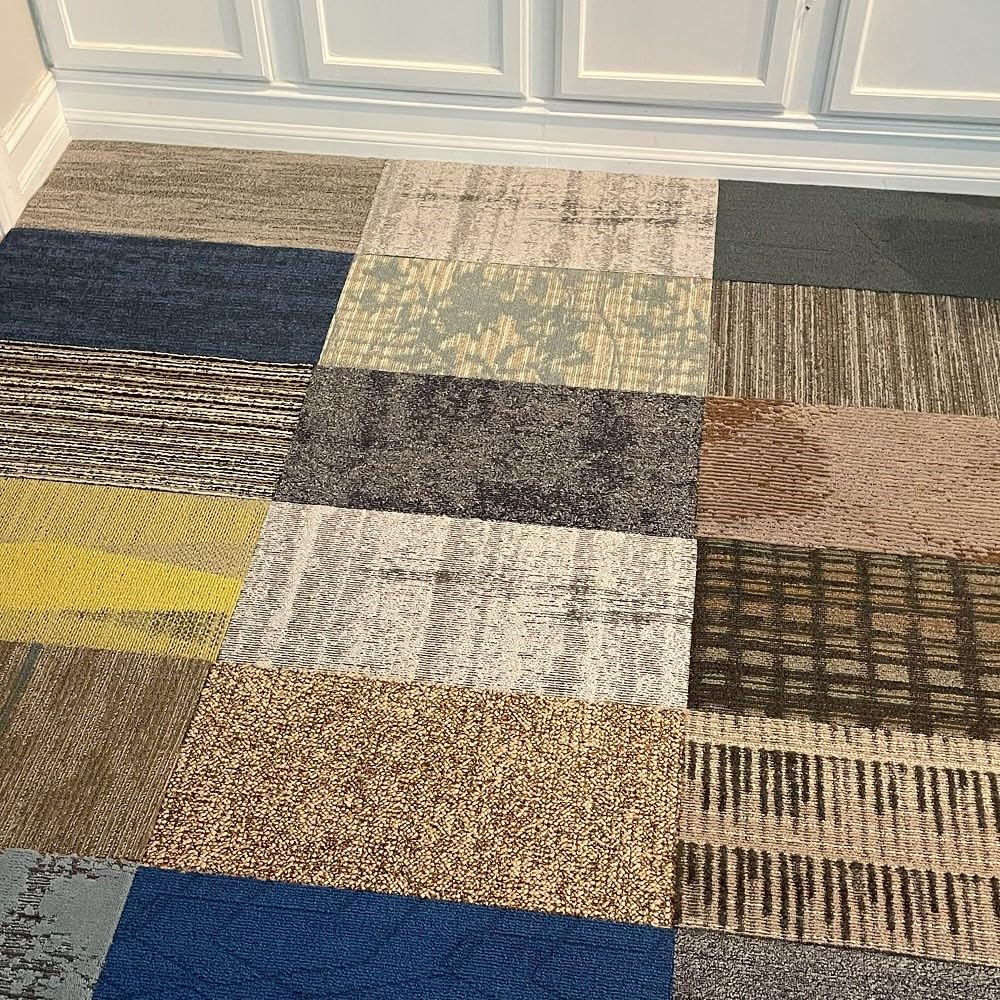 4URFloor 12''x24'' Assorted Carpet Tile Peel and Stick 24 Planks- 48sqft
