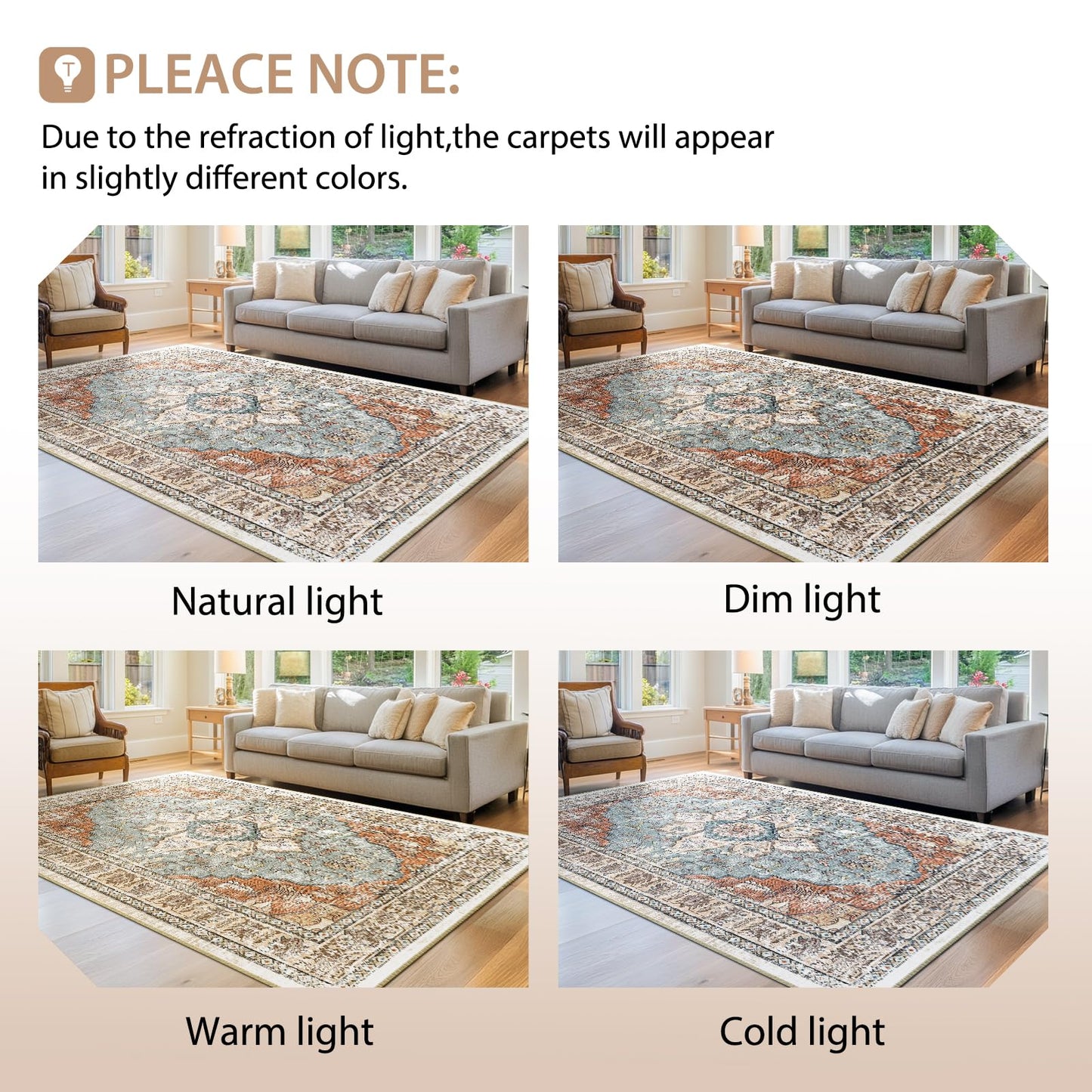 BESTSWEETIE 5x7 Area Rug Washable Rugs for Living Room, No Pile Boho Carpet for Entryway Bedroom Dinning Room, Vintage Carpet Print Distressed Non-Slip, 5 x 7 ft, Green Brick Rust Red
