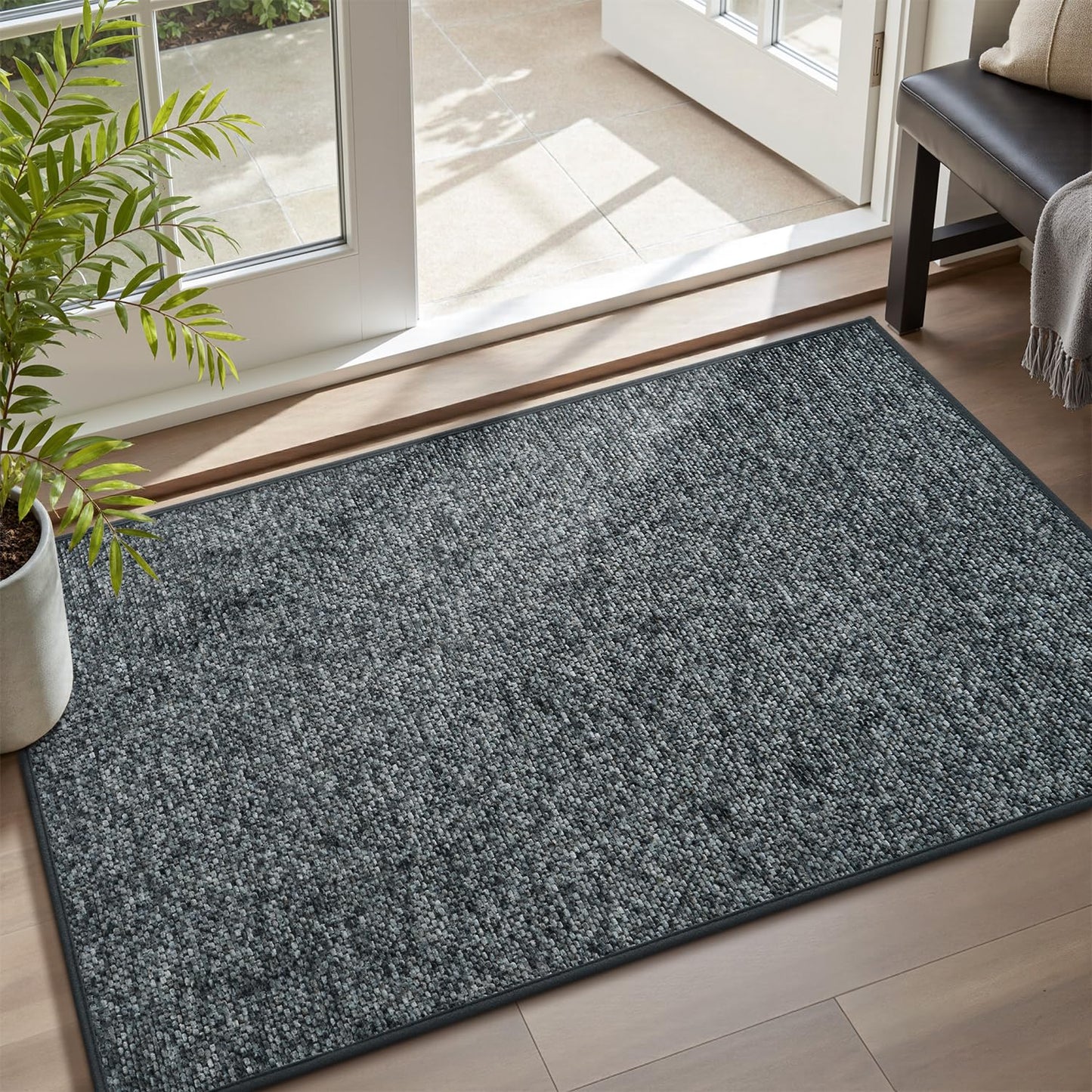 MontVoo Door Mat Indoor Entrance Doormat, Absorbent Durable Rubber Non Slip Front Door Mat for Inside Entry Entryway Dirt Trapper Welcome Mat, Darkgrey 32''x48''