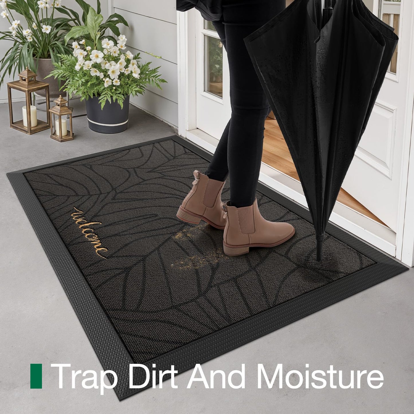 LUMI Outside Welcome Door Mat 20x32, Non-Slip Heavy Duty Dirt Trapper, Grey