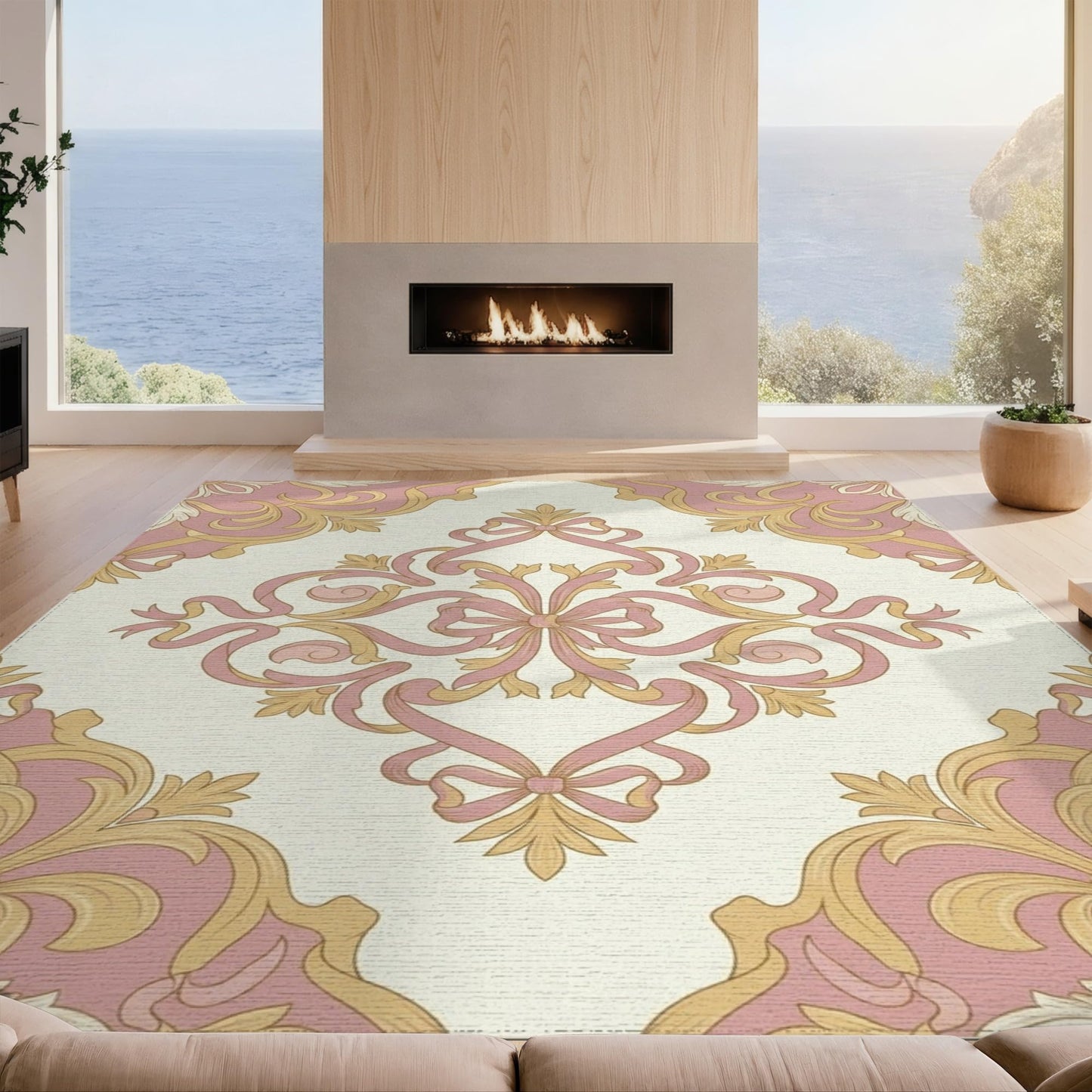 Design&I 6'x9' Washable Area Rug Circle Seats Showcasing Refined Centerpiece Pink Shaped Oversized Skid-Resistant Low Profile for Living Room, Family Room, Indoor