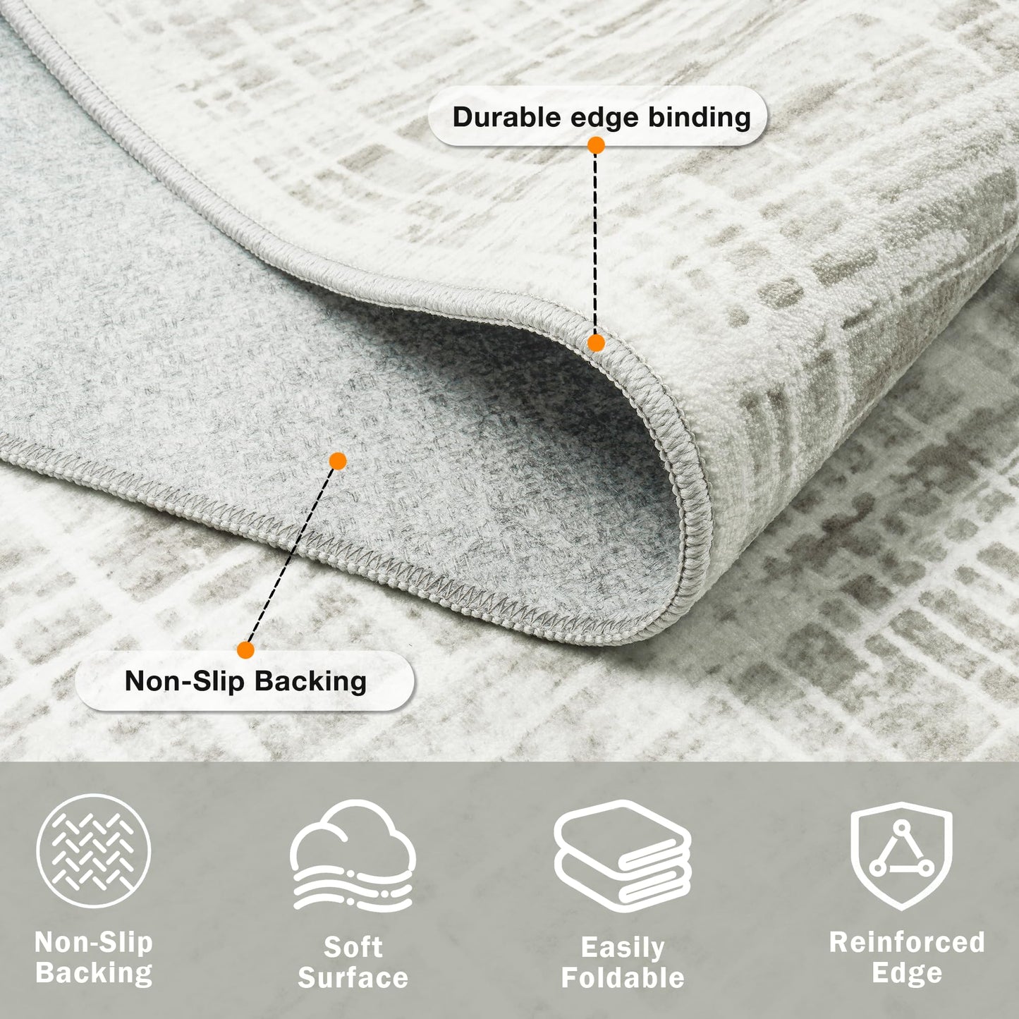 5x7 Area Rugs Washable Rug: Anti-Skid Abstract Modern Living Room Rug Soft Thin Carpets Indoor Floor Non-Shedding Carpet for Bedroom Dining Farmhouse Nursery Home Office (White Gray, 5'x7')