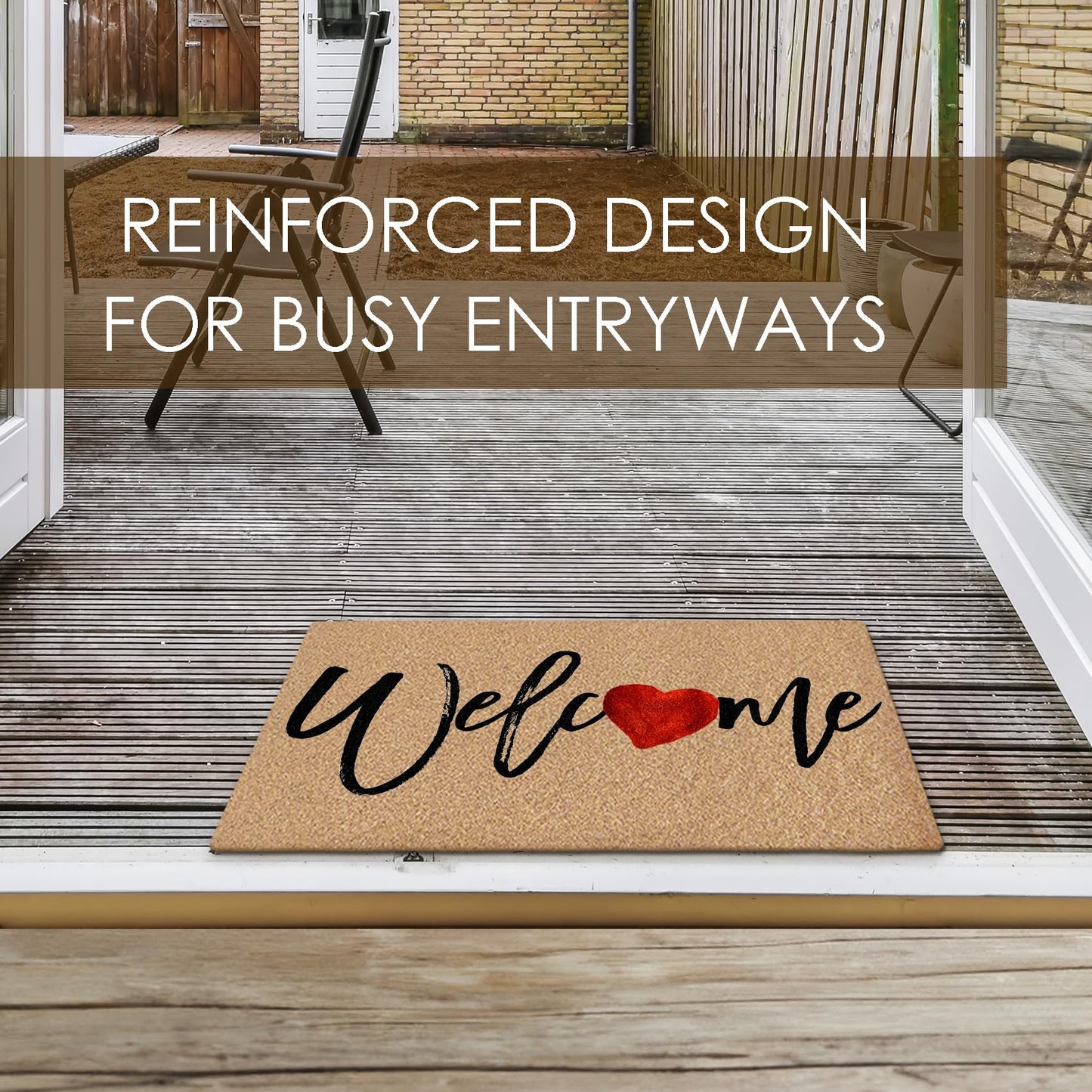 BitKAM Welcome Love Heart Coco Coir Doormat Door Welcome Mat for Home Entrance Front Door, Valentine Love-Heart Anniversary Valentine's Day Floor Mats for Outdoor Outside Entryway 30x17 Inch