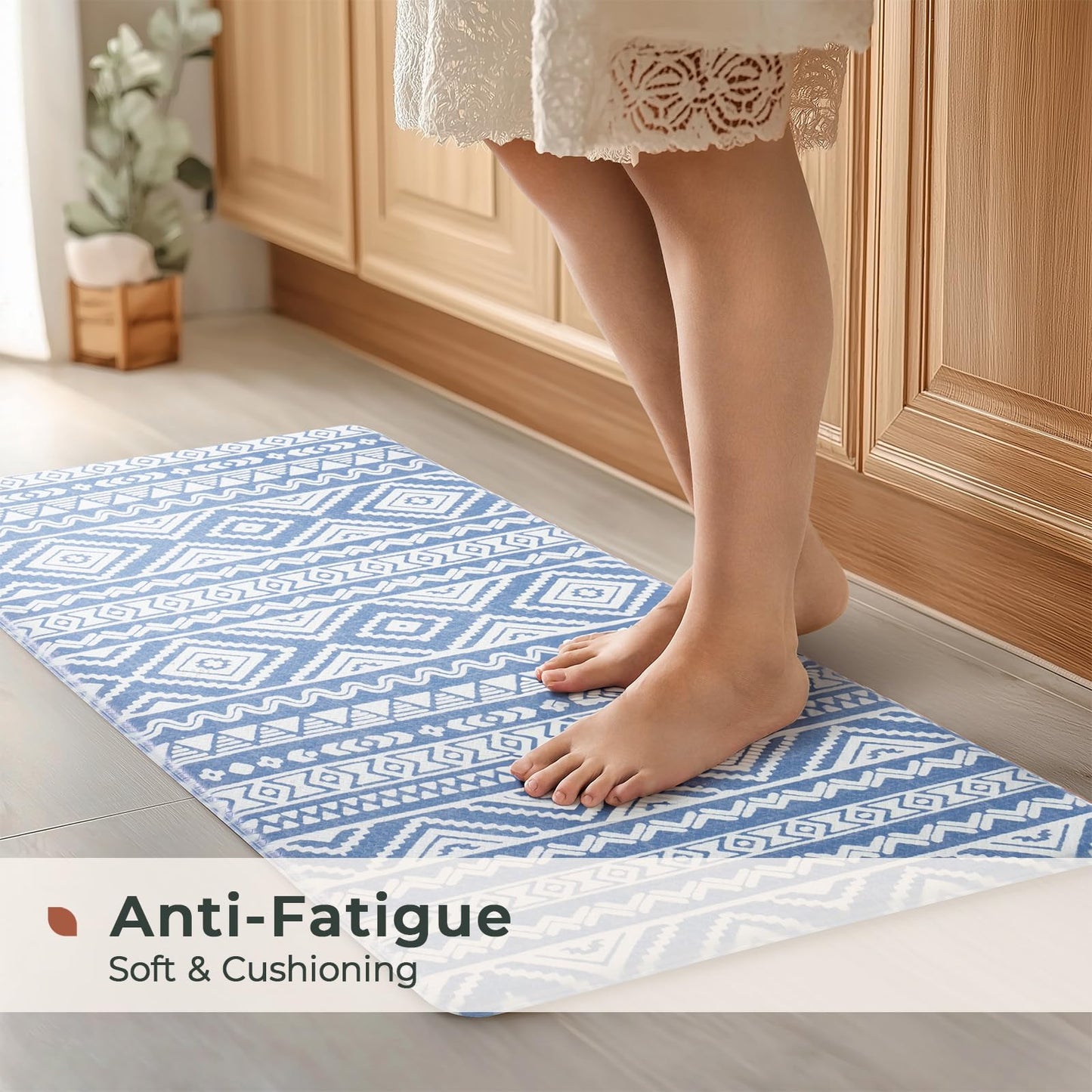 FRESHMINT Anti Fatigue Kitchen Mats for Floor 2 Piece Set, Waterproof & Non-Skid Boho Kitchen Rugs, Cushioned Kitchen Mat for Standing Washable Comfort Desk Kitchen Runners, 17x30+17x47
