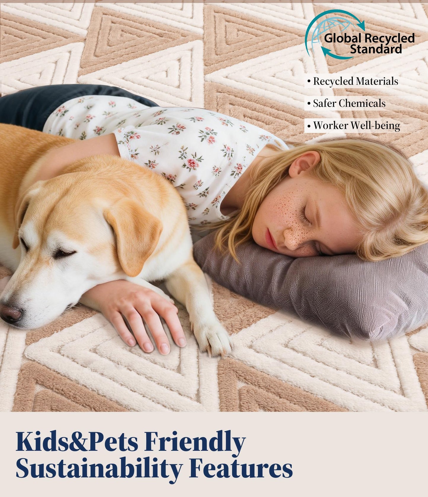 YIHOUSE Neutral Ultra Soft Area Rugs for Bedroom 5x7, Beige Geometric Rug with Triangular Patterns, Comfortable Plain Area Rug for Bedroom, Japandi Washable Rugs for Living Room
