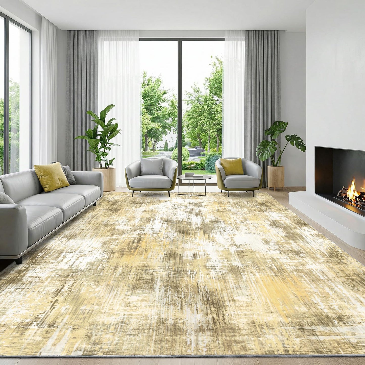 8x10Ft Living Room Rugs Non-Slip Modern Abstract Rug Washable Rugs Carpet for Bedroom Pile Rug for Living Room，Bedroom, Dining Room, Kids Playroom, Home Office Yellow