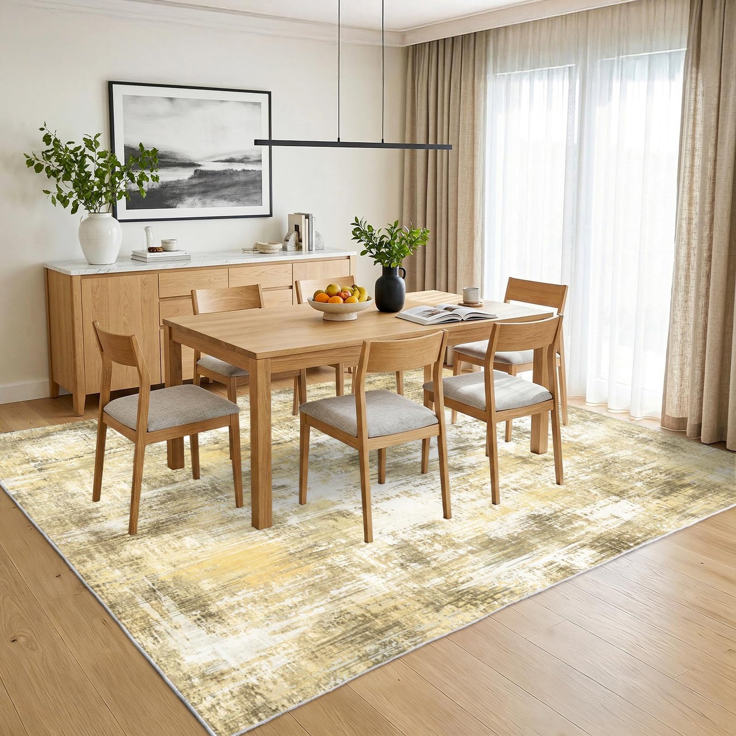 6x9Ft Living Room Rugs Non-Slip Modern Abstract Rug Washable Rugs Carpet for Bedroom Pile Rug for Living Room，Bedroom, Dining Room, Kids Playroom, Home Office Yellow