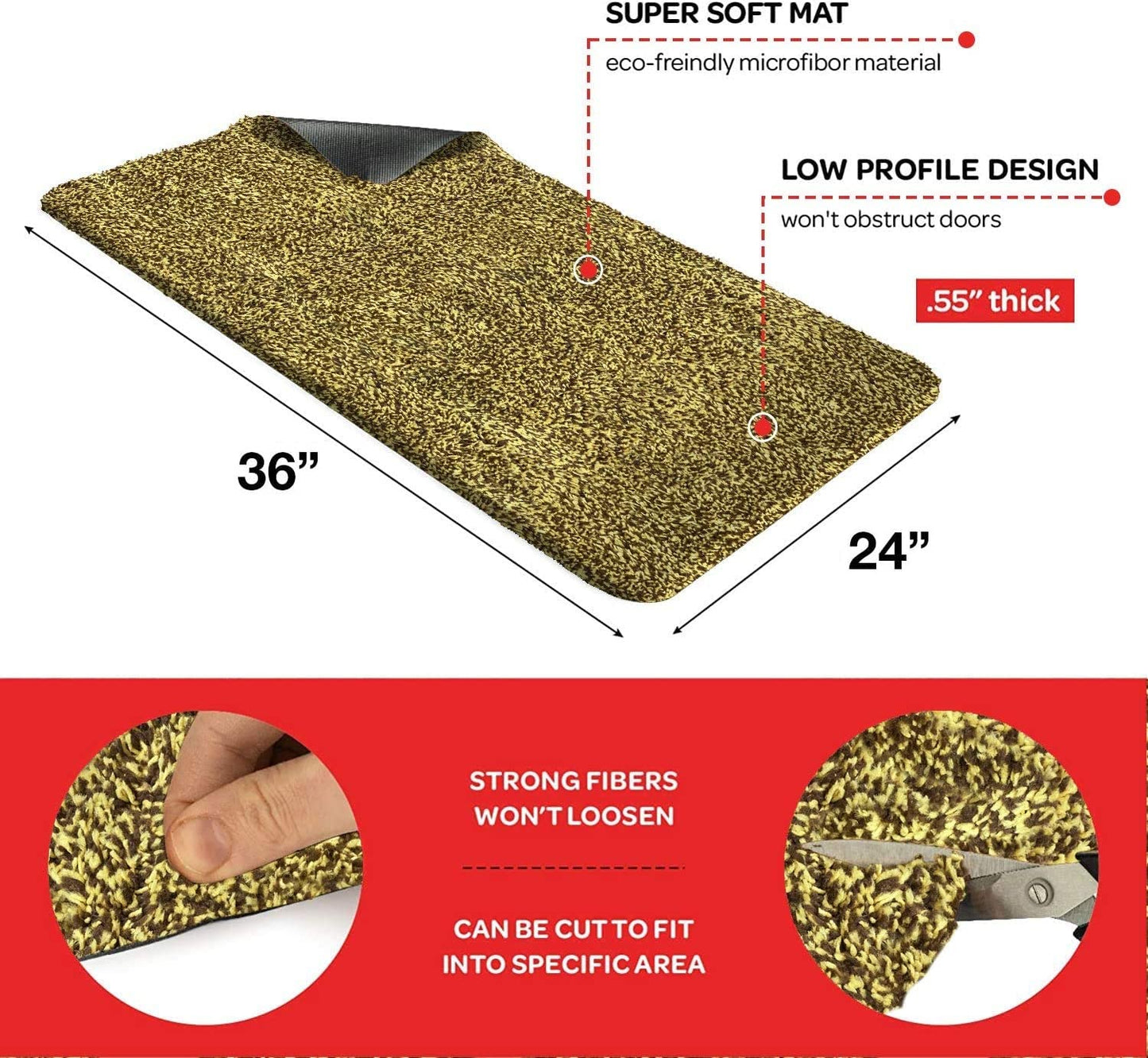 RugMast Premium Microfiber Indoor Door Mat – 24"x36" Washable Entry Mat, Non-Slip, Waterproof Backing, Super Absorbent, Low Profile Entryway Doormat for Indoor Entrance