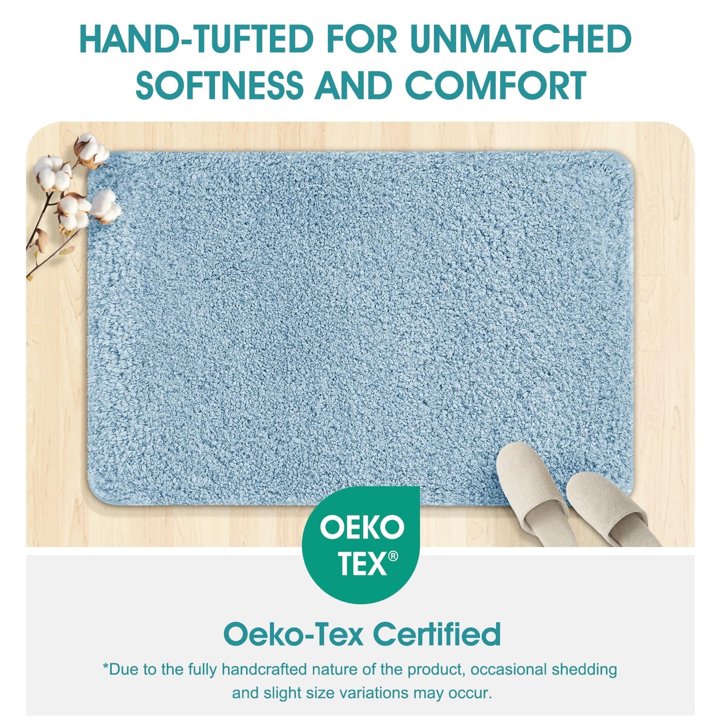 Microfiber Thick Bathroom Rugs, Flurry Non Slip Bath Rug, Ultra Soft Plush Absorbent Bathroom Mat, Machine Washable Luxury Toilet Rug Set, Bath Mat for Tab, Shower and Bathroom, Light Blue, 36"x24"