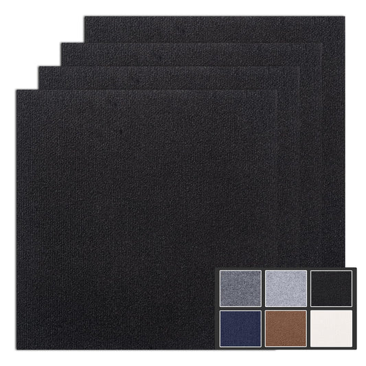 Emaraxy Peel and Stick Carpet Tiles, 12x12 Inch 30 Pack 30 Sq.Ft, 4.5mm Heavy Duty Carpet Squares, Non-Slip Self Adhesive Floor Tiles for Basement, Office, Living Room, Bedroom, Pet Area, Black