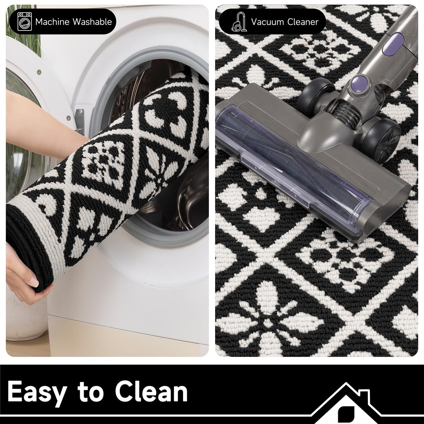 Ileading Runner Rugs for Hallways 2.6x10ft Heavy-Duty Durable Entryway Floor Mat with Non Slip Rubber Backing for Busy Traffic Extended Indoor Doormat Machine Washable Kitchen Throw Rug(Black)