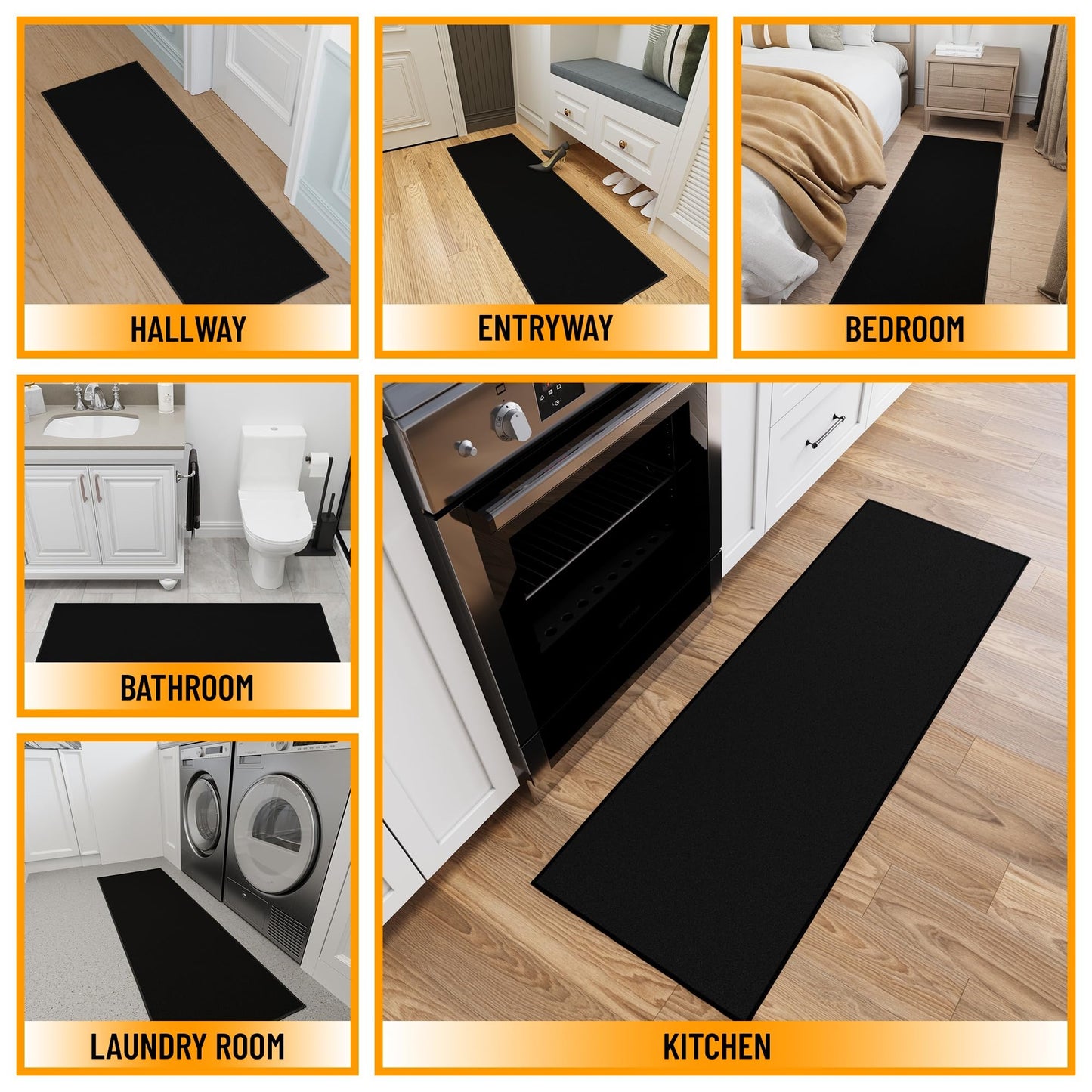 Ottomanson Hallway Runner Rug 2'2" x 6' Non Slip Solid Area Rugs Easy to Clean Laundry Rug Runner Durable & Pet Friendly Floor Carpet Runners for Hallways Entryway Living Room Kitchen, Black