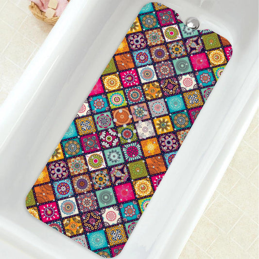 Bathtub Mat Non Slip, Bohemia Extra Long Bath tub Mat Shower Floor Mat with Suction Cups and Drain Holes for Adults Kids Elderly 40 X 16 Inch