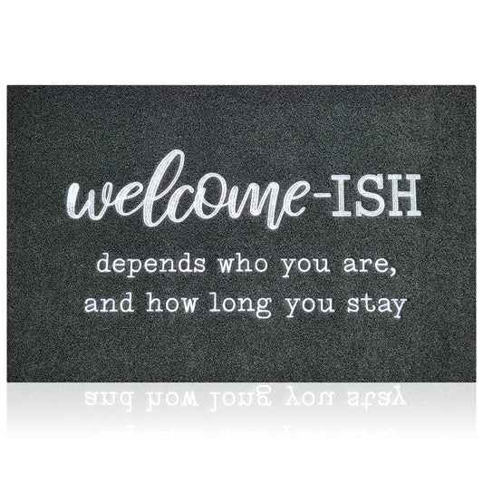 JJUUYOU Door Mats Outdoor Funny Welcome Ish Doormats Non Slip Rubber Backing Front Door Mat for Indoor Entrance Patio Home Office Black