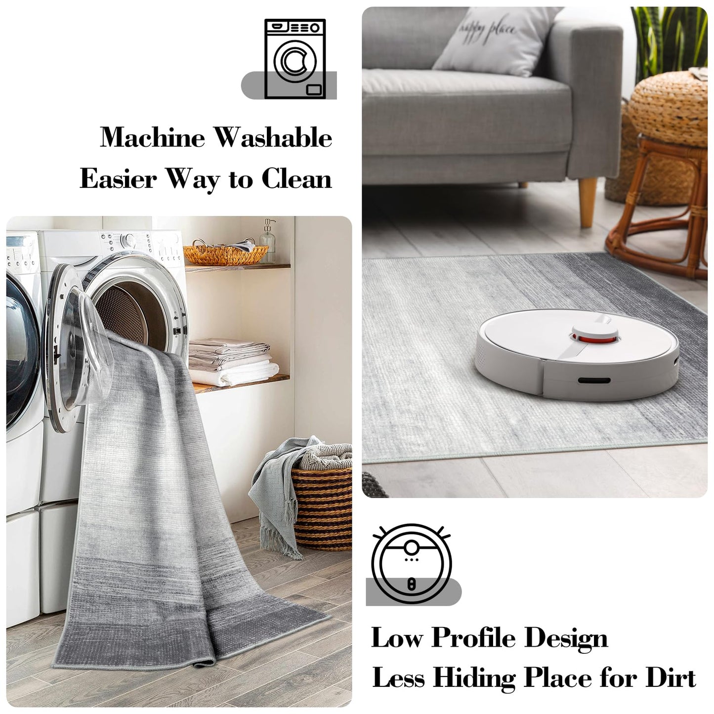 Wonnitar Modern Ombre 6x9 Grey Area Rugs for Bedroom, Washable Large Living Room Rug, Non-Slip Soft Contemporary Stain Resistant Accent Carpet for Dining Room Guest Room (Grey, 6'x9')