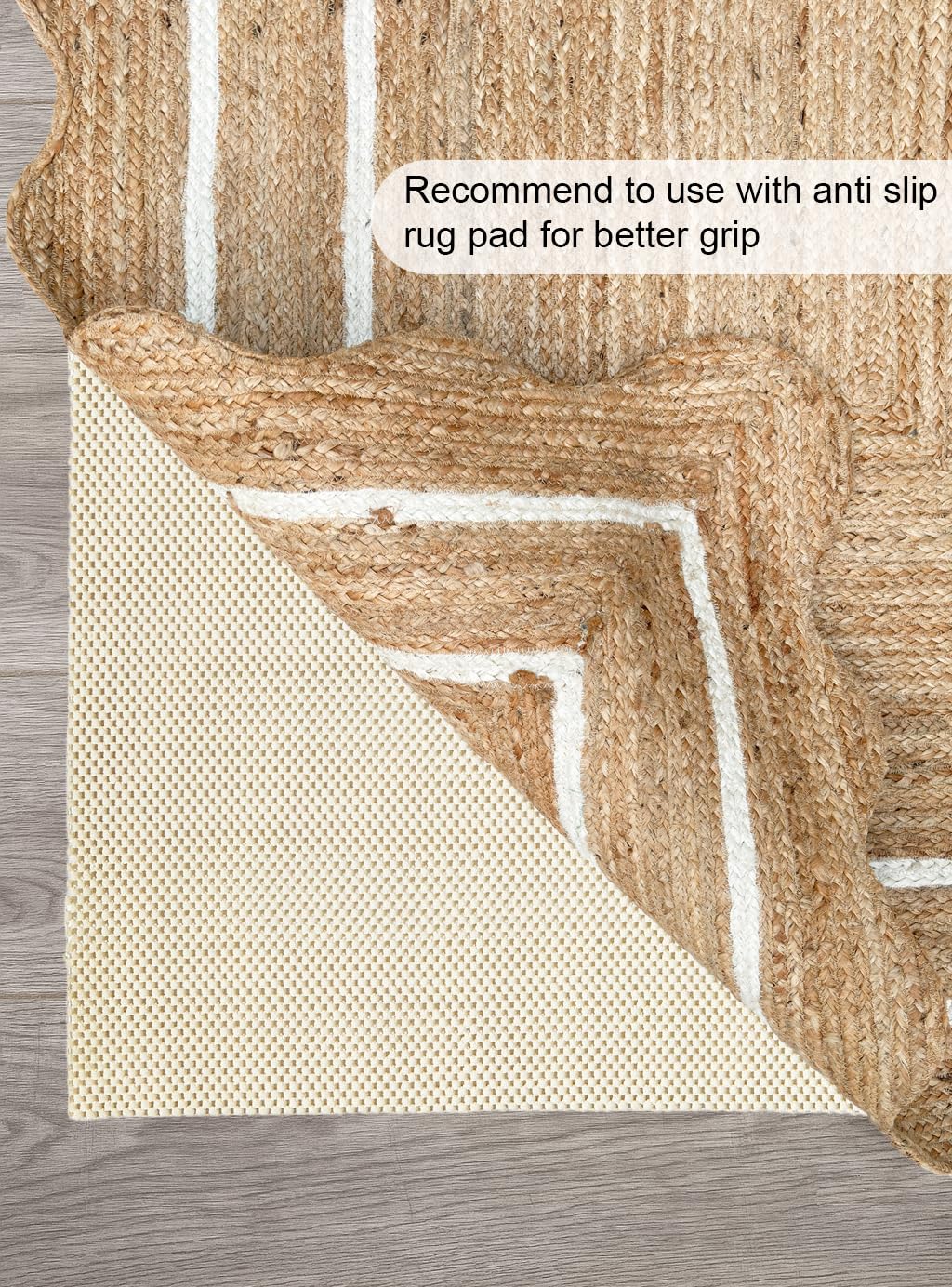 Weaving Village Wave Scalloped Natural Jute Rug Boho Jute Rug Entryway Runner Rug Farmhouse Scallop Rug, Off White (2'x3')