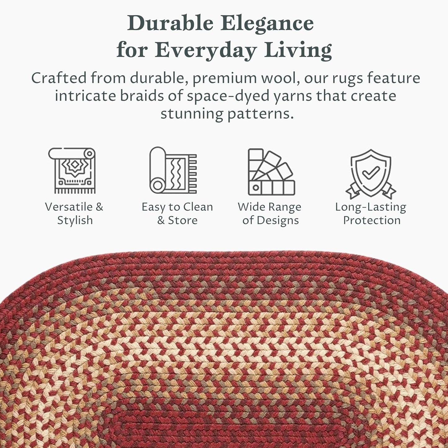 RRI Home Decor Tranquility TQ42 Red 2' x 3' Oval - Braided Area Rug, Home Decor, Floor Mat or Bedroom Rug - Easy Care, Ideal for High Traffic Areas in Hallway and Living Room - Made in USA