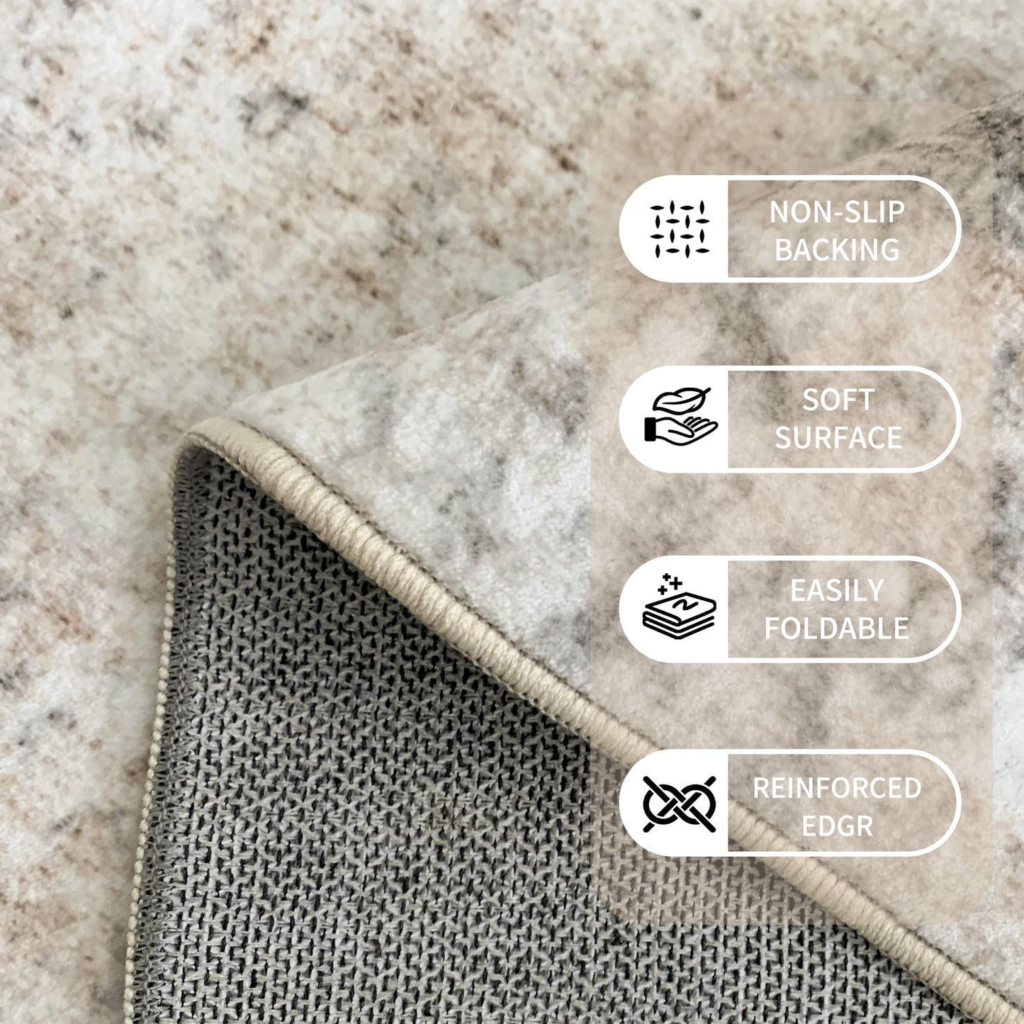Washable Abstract Living Room Rugs: 8x10 Modern Neutral Indoor Rug for Bedroom Dining Room - Soft Thin Rubber Backing Easy Clean Floor Carpet Contemporary Home Decor - Beige Brown