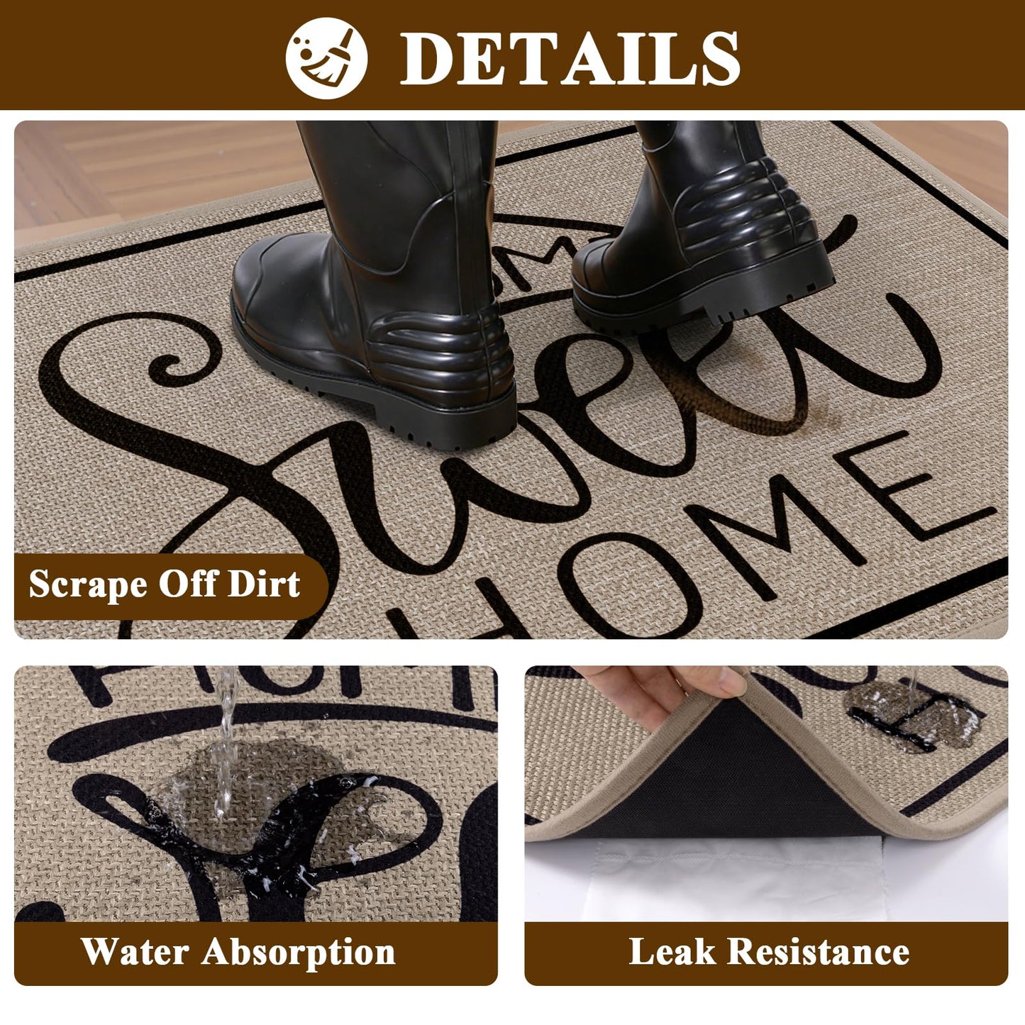 Vaukki Indoor Door Mat 17"x30", Ultra Thin Doormat Indoor Entrance, Non Slip Rubber Backed Inside Welcome Mat for Front Door, Low-Profile Washable Dirt Trapper Entry Floor Mat for Entryway, Sweet Home