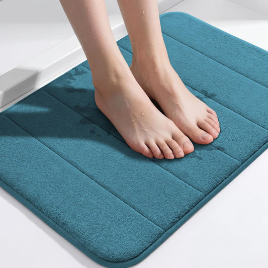 Flamingo P Memory Foam Bath Mat Rug, Soft Non Slip Absorbent Quick Dry Bathroom Mats Rugs Machine Washable, 24x17 Inches, Dark Teal