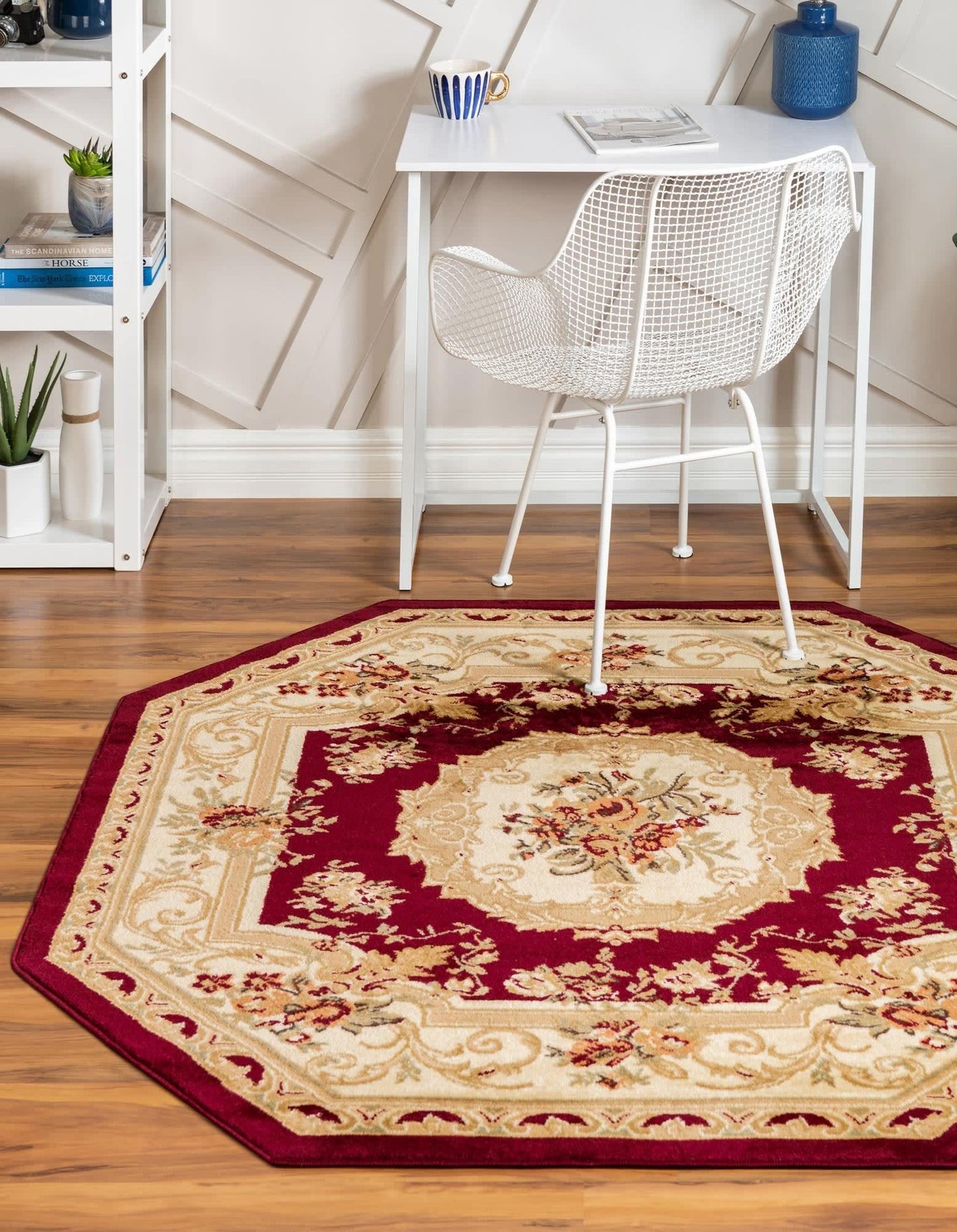 Unique Loom Versailles Collection Traditional Classic Floral Motif Area Rug (5' 0 x 5' 0 Octagon, Burgundy/Ivory)