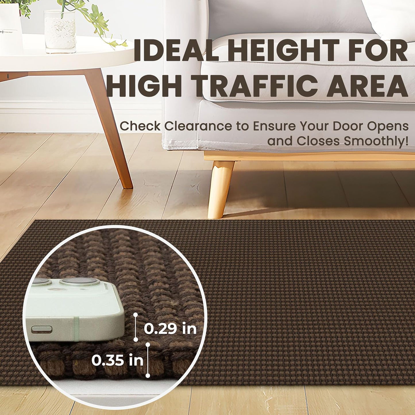 Ivissy Braided Runner Rug 3x12 Ft Washable Runners for Hallways Non Slip Rubber Backed Kitchen Runners Cotton Long Entryway Runner Indoor, Woven Carpet for Hall Kitchen Entryway, Brown
