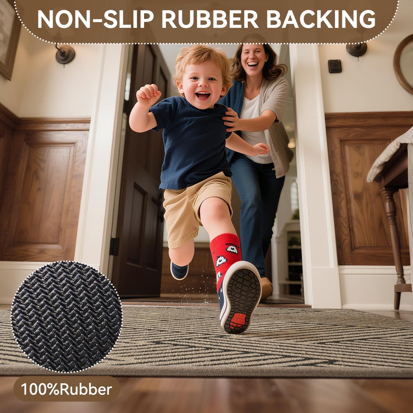 QiCaiJia Door Mat Indoor Outside Entrance 36"x59", Low-Profile Non Slip Outdoor Inside Doormat Entryway Mat, Dirt Resistant Absorbent Front Porch Welcome Entry Mats, Washable Easy Clean, Brown