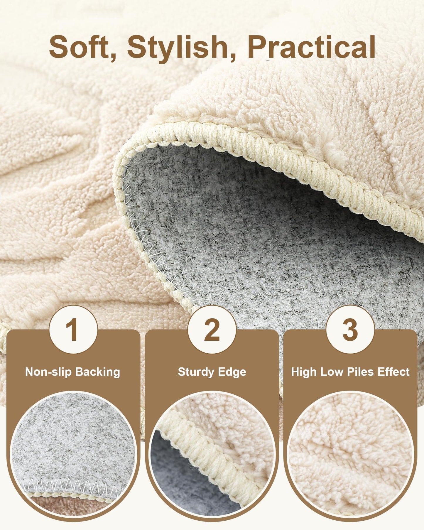 Carvapet 5x7 Area Rug - Beige Modern 3D High Low Pile Texture Floor Carpet, Washable Soft Plush Velvet Rug with Skid-Resistant Rubber Backing for Living Room Bedroom Nursery