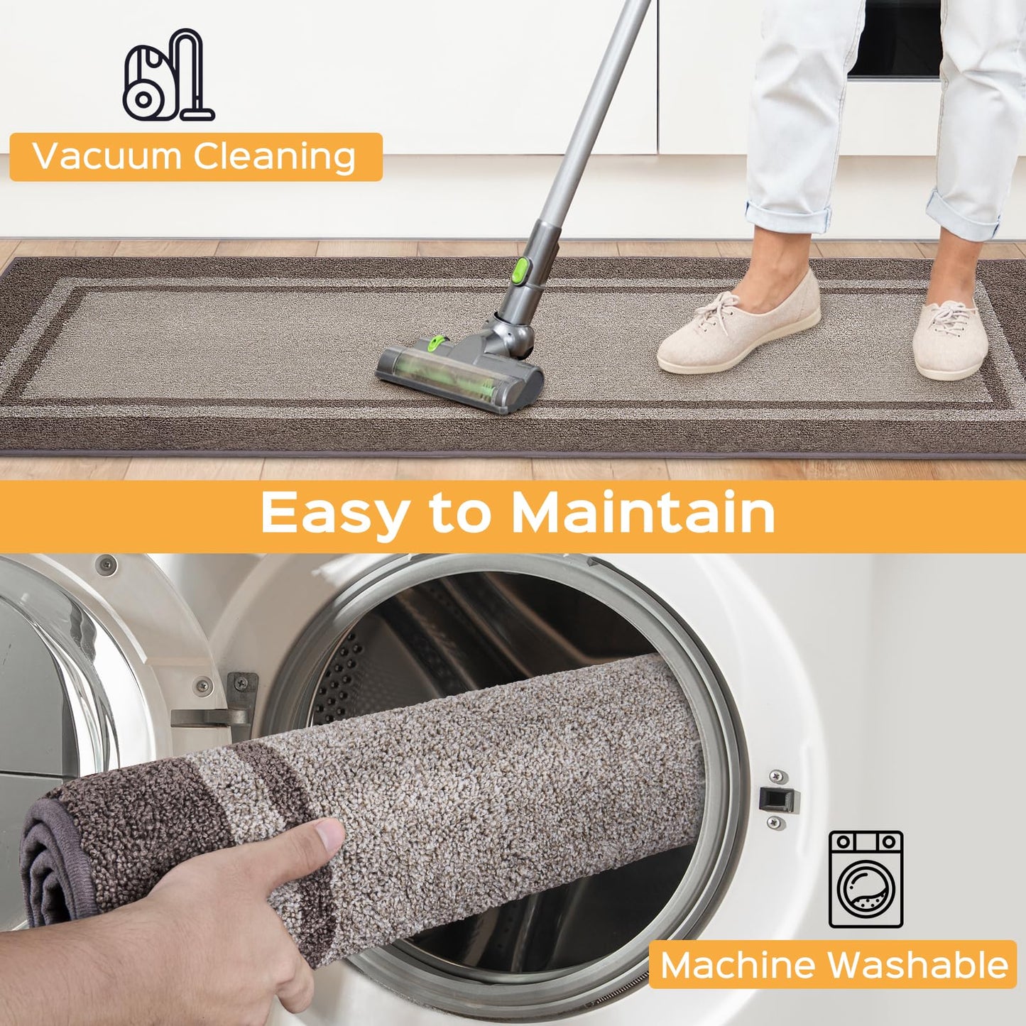 anllugs Kitchen Rugs 24" x 36", Non-Slip Machine Washable Kitchen Runner Rugs Floor Mats, Absorbent Comfort Standing Mats for Kitchen, Sink, Laundry and Hallway, Beige & Grayish Brown
