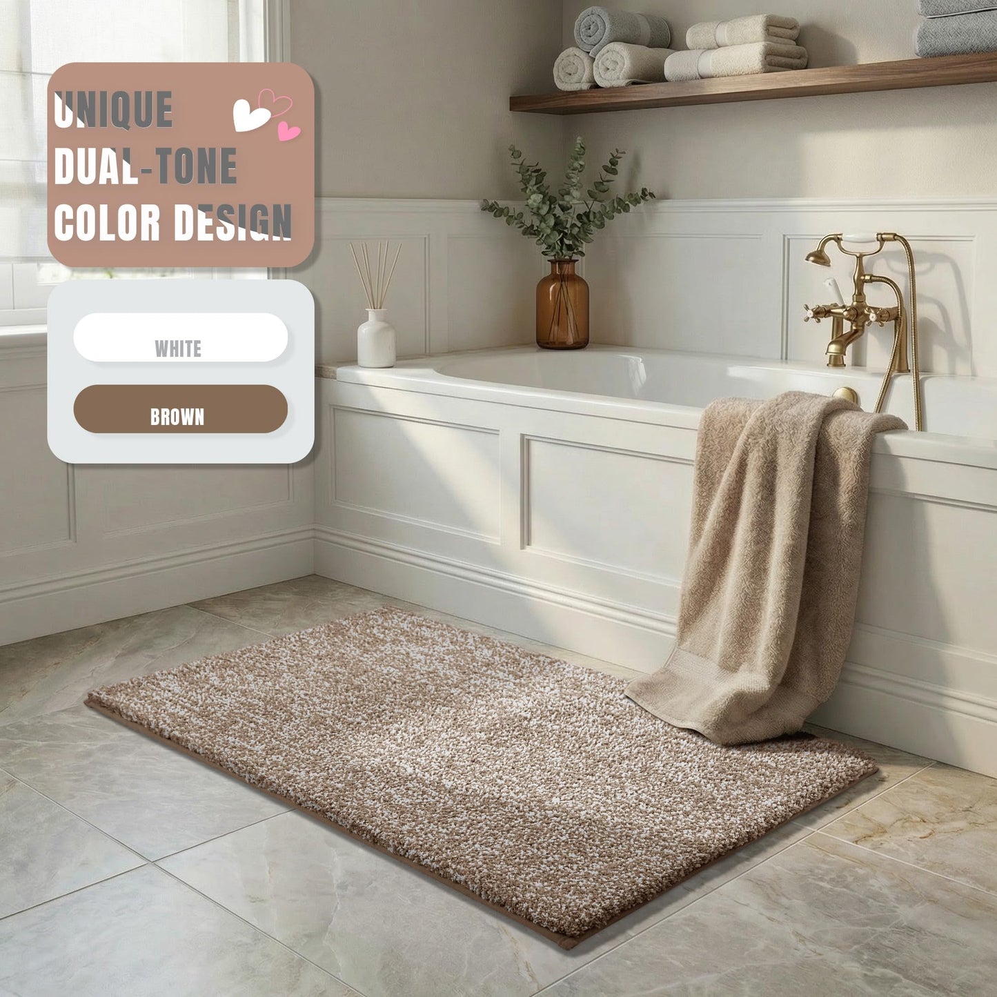 Yimobra Cushioned Anti-Fatigue Bathroom Rug, Bath Mat Non Slip Washable, Dense Soft Microfiber for Bathroom Sink, Shower, Tired Feet Comfort, Absorbent, 36" X 24", Brown and White